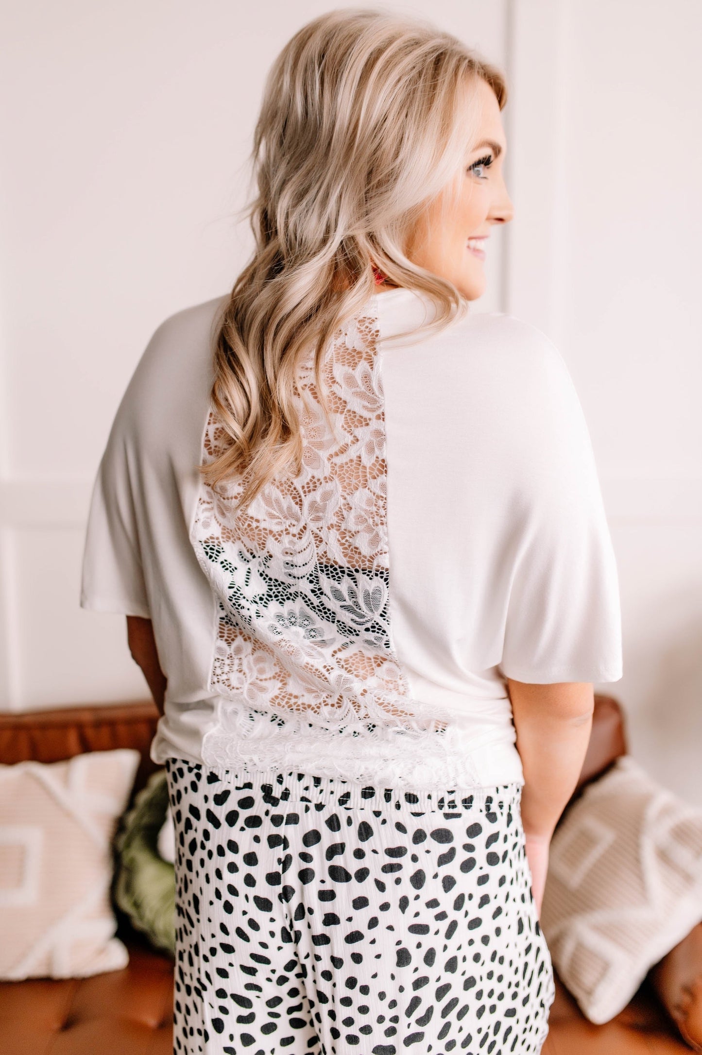 Taking It Back Lace Top In White