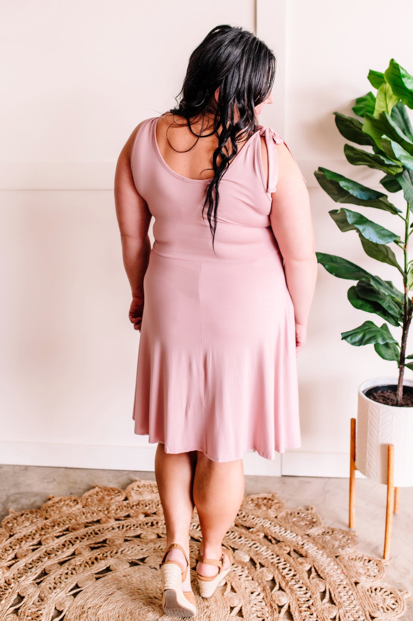 Tie Shoulder Surplice Dress In Soft Pink
