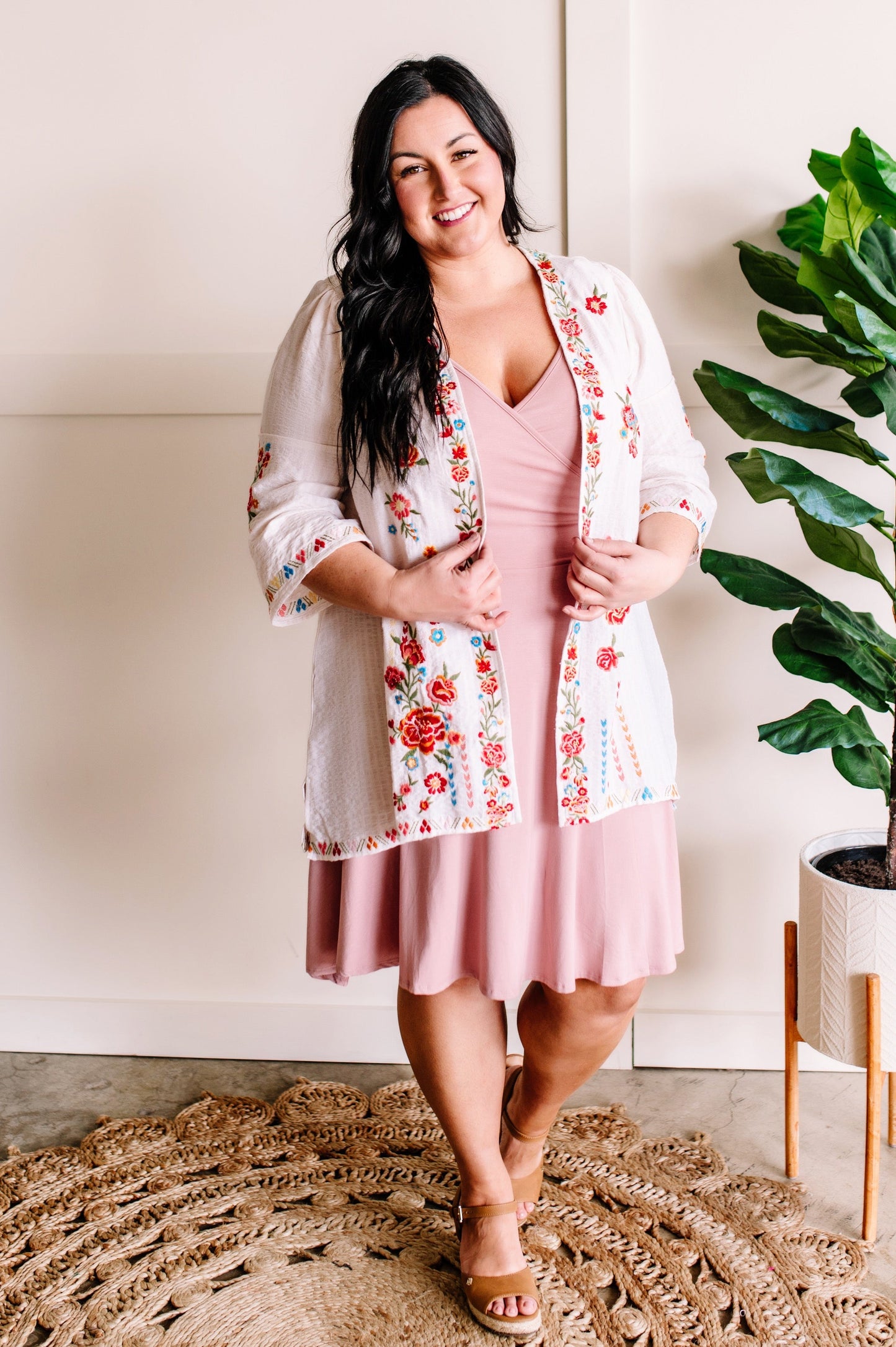 Tie Shoulder Surplice Dress In Soft Pink