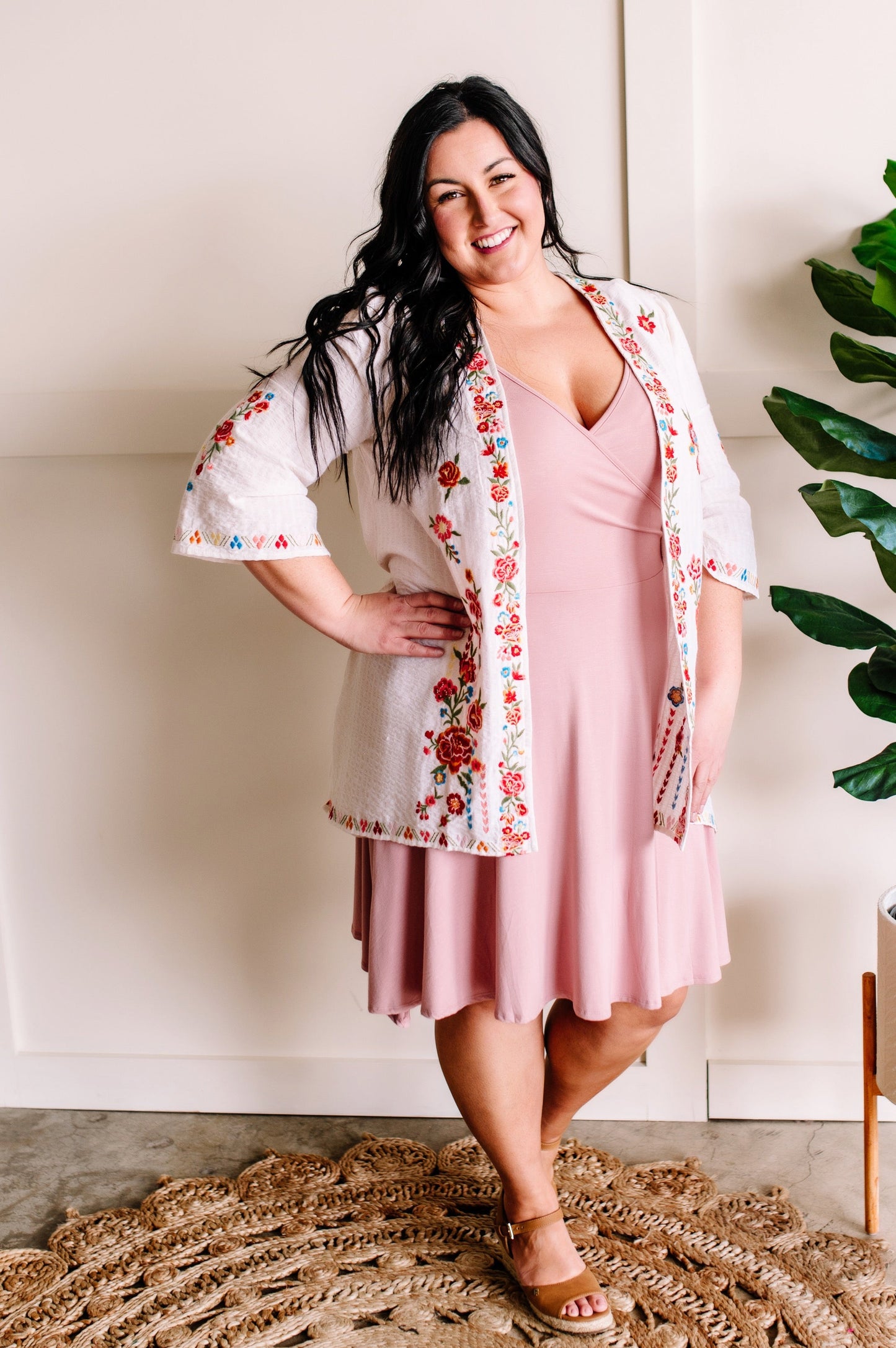 Tie Shoulder Surplice Dress In Soft Pink