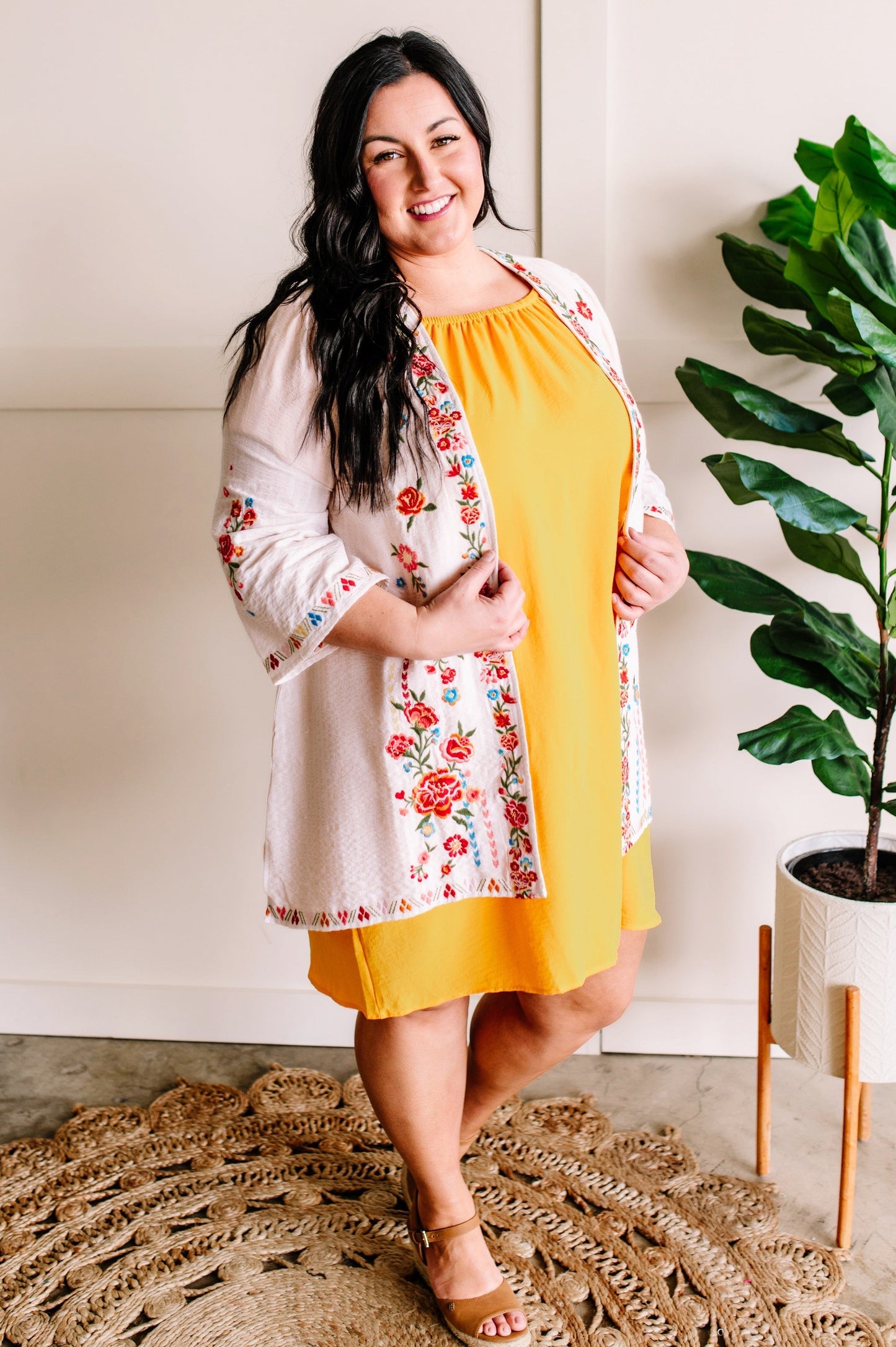 Savanna Jane Open Front Floral Embroidered Cardigan In Cream Floral