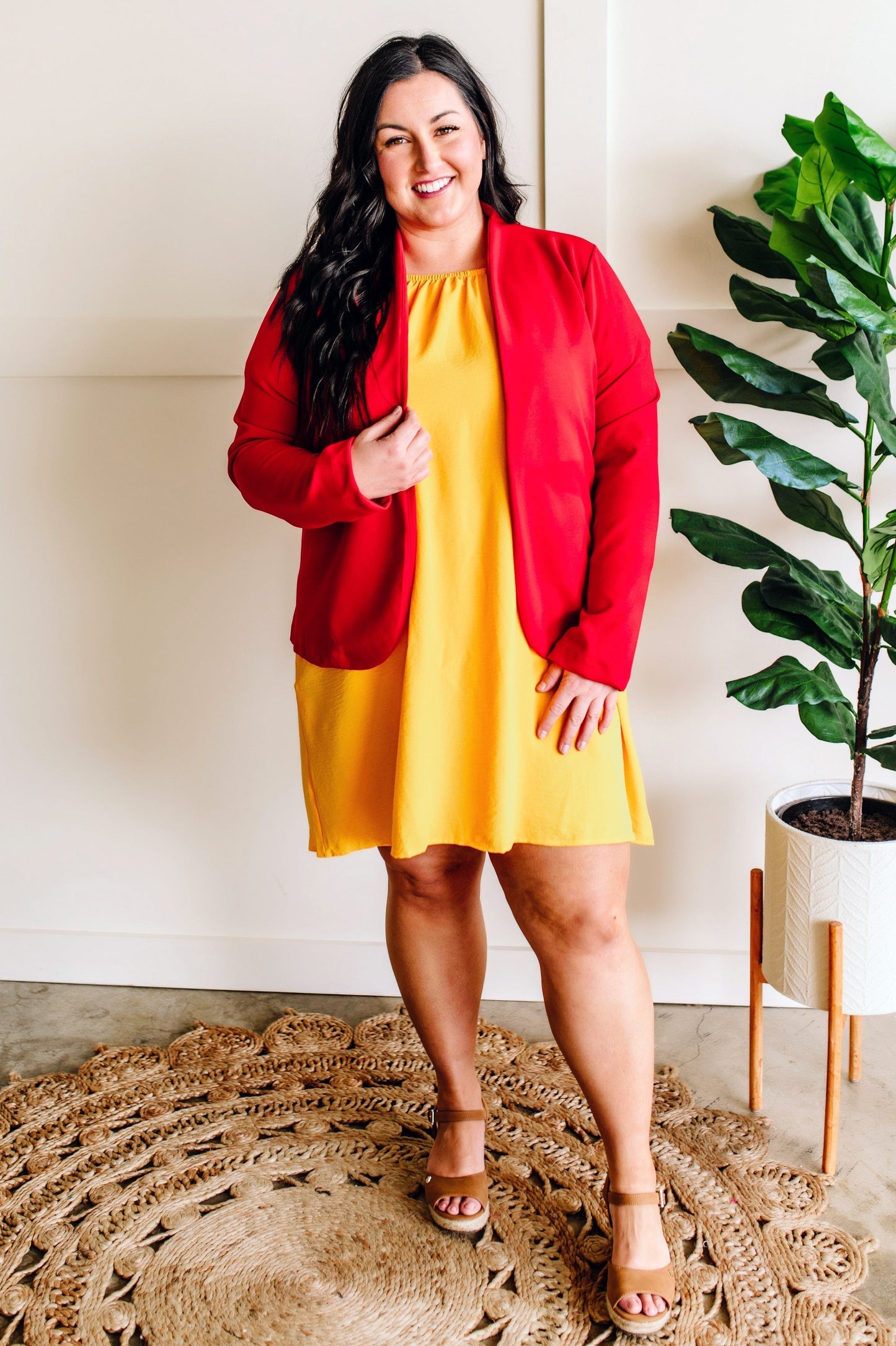 Sunshine Yellow Balloon Sleeve Lined Dress