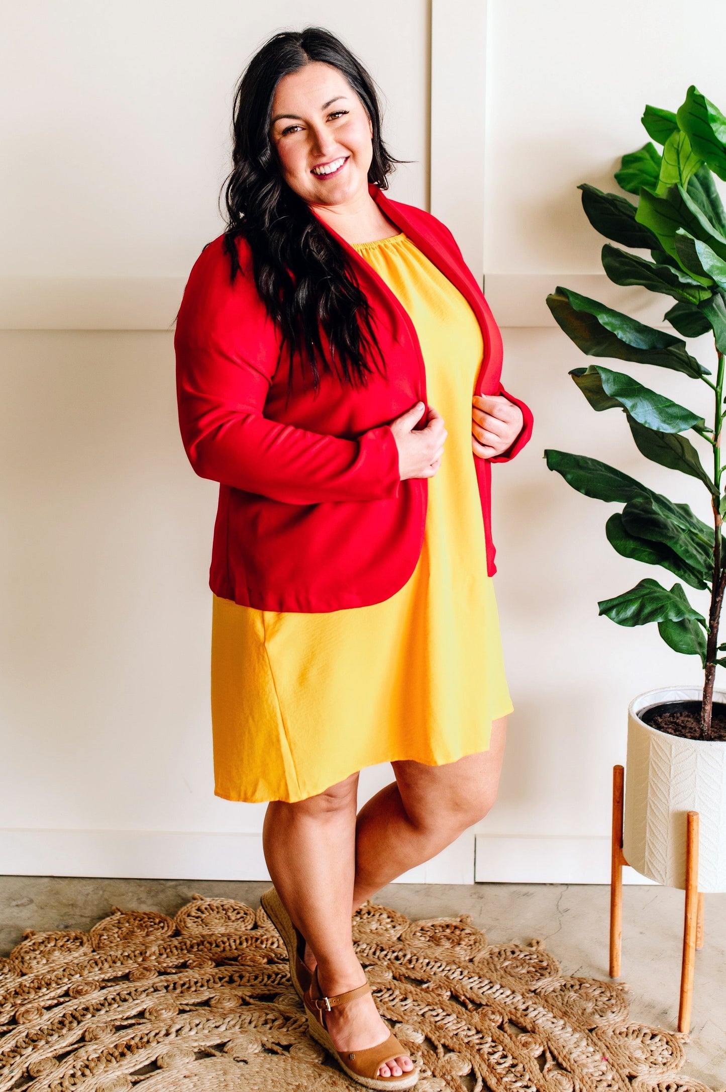 Sunshine Yellow Balloon Sleeve Lined Dress