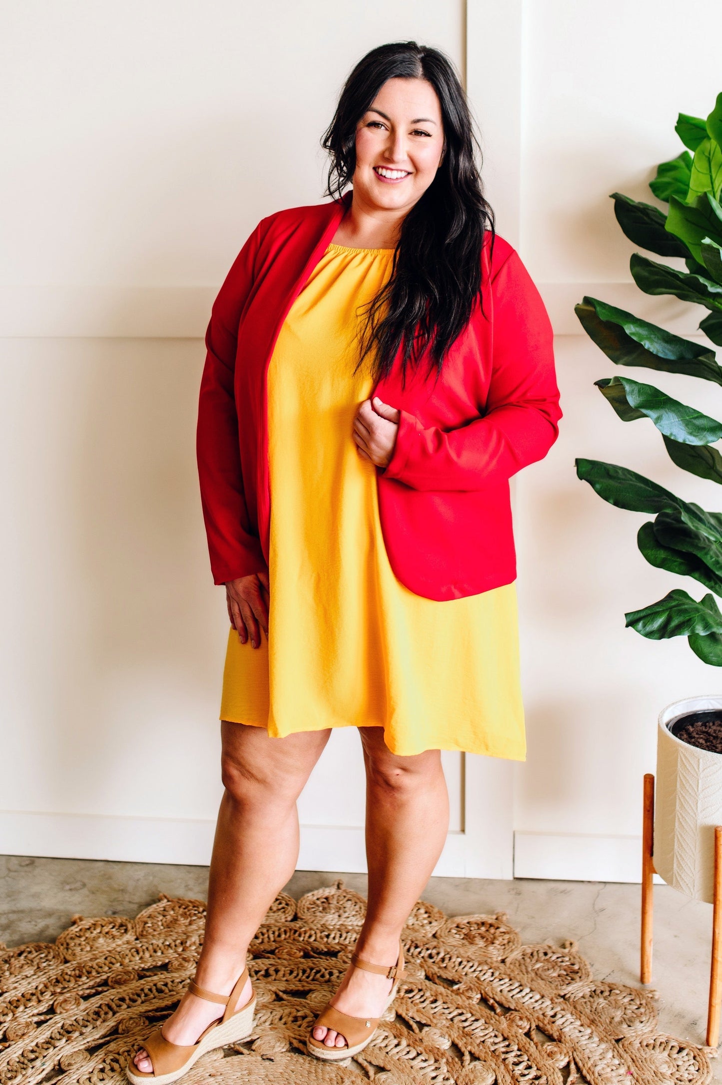 Sunshine Yellow Balloon Sleeve Lined Dress
