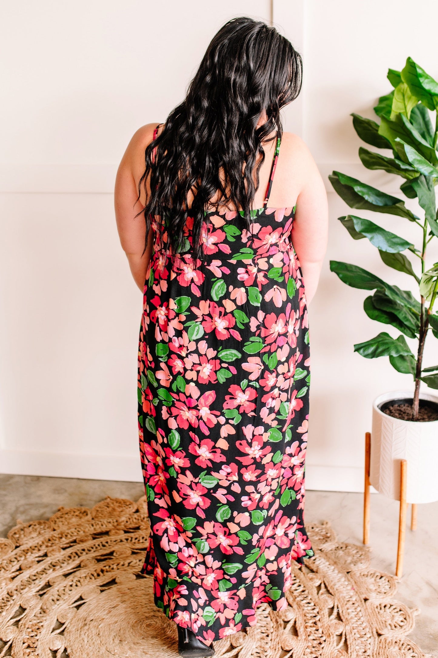 Ruffle Front Dress in Midnight Pink Florals