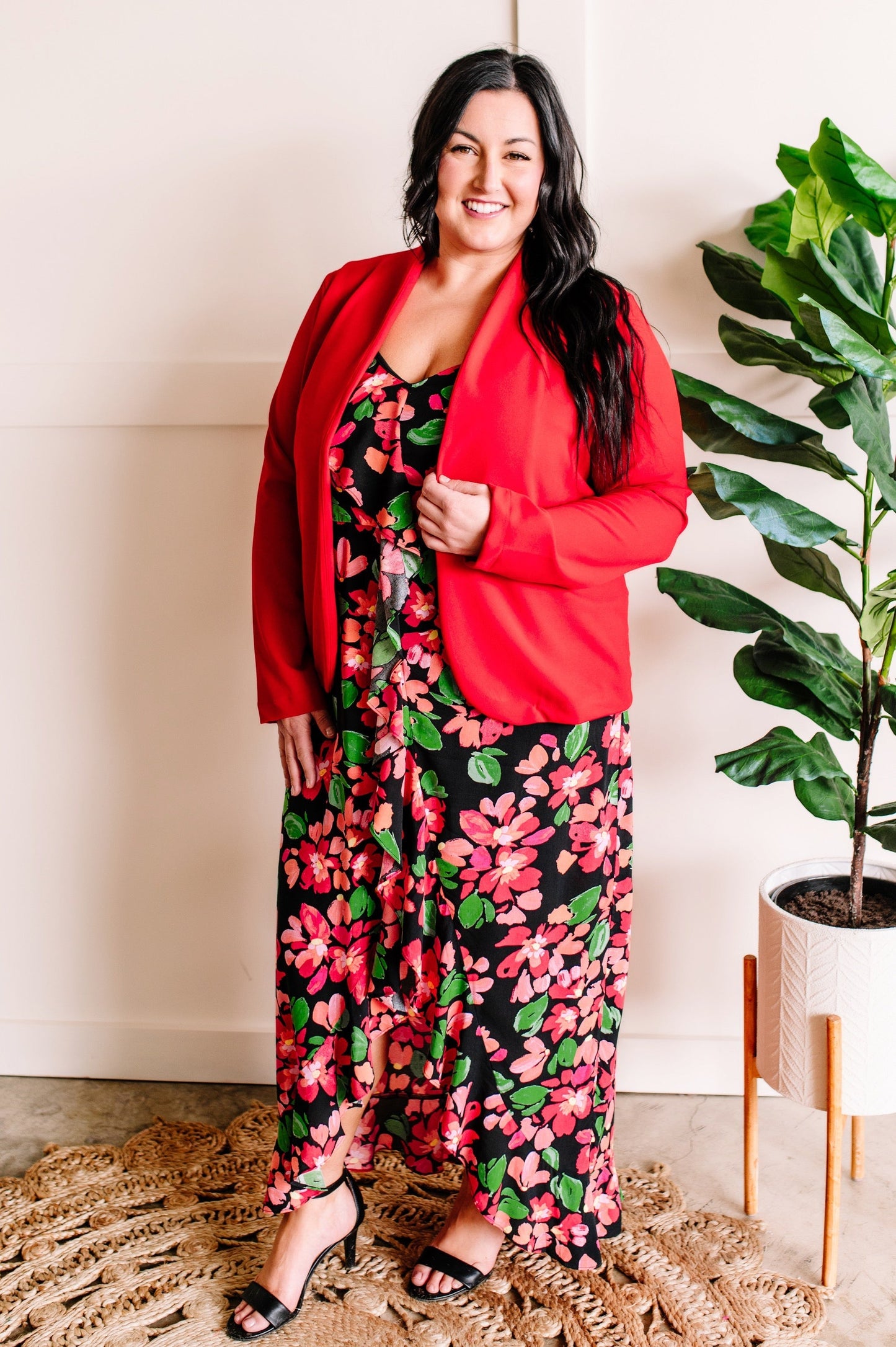 Ruffle Front Dress in Midnight Pink Florals