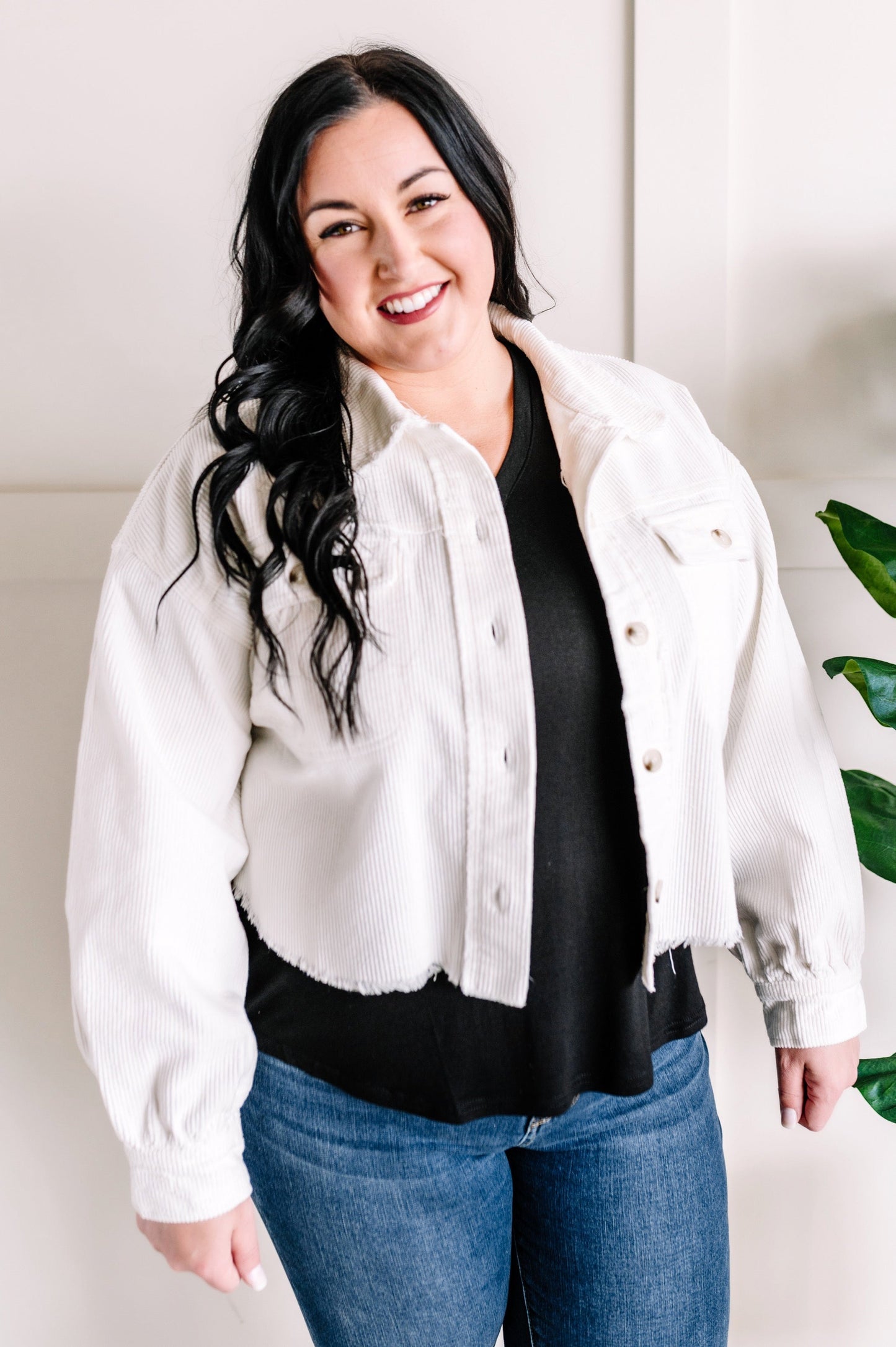 Springing Ahead Corduroy Jacket With Raw Hem In White