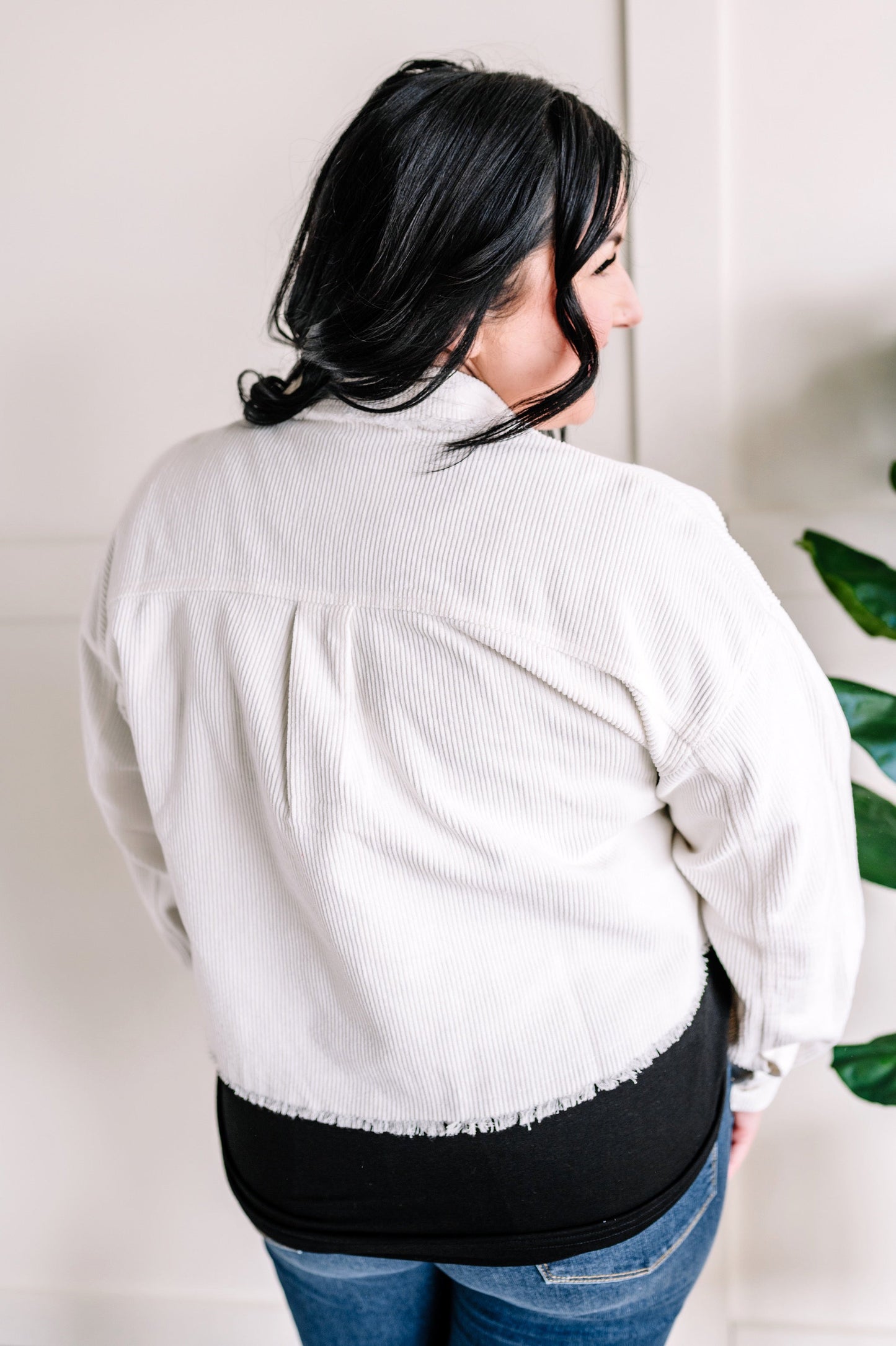 Springing Ahead Corduroy Jacket With Raw Hem In White