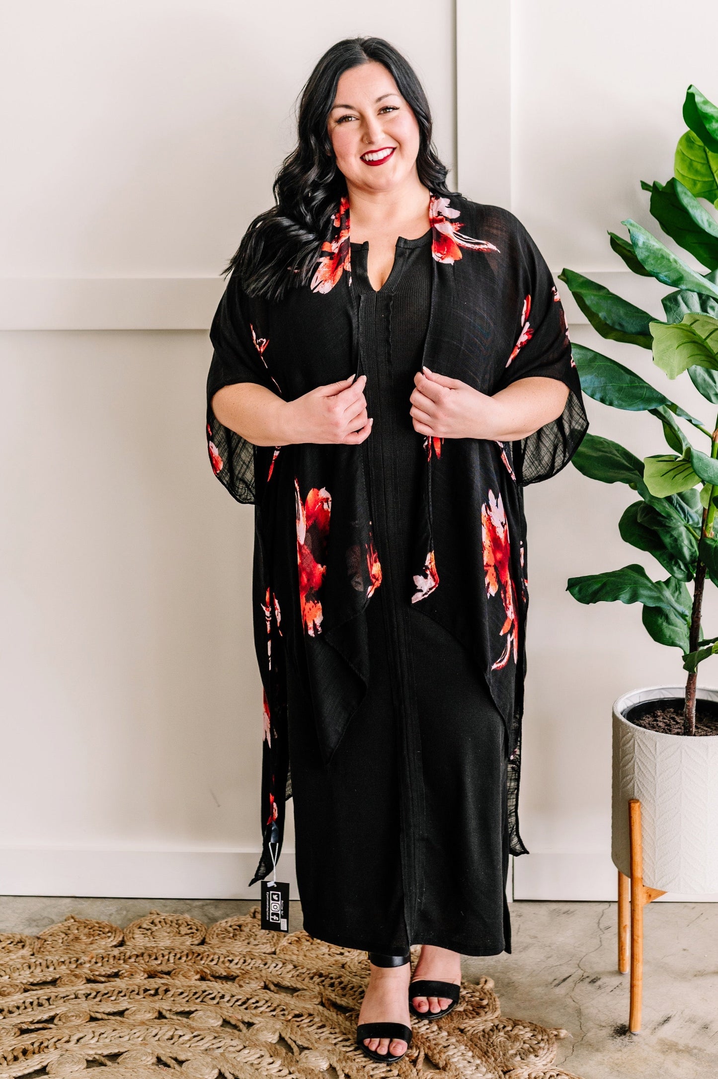 Textured Knit Side Slit Maxi Dress in Black