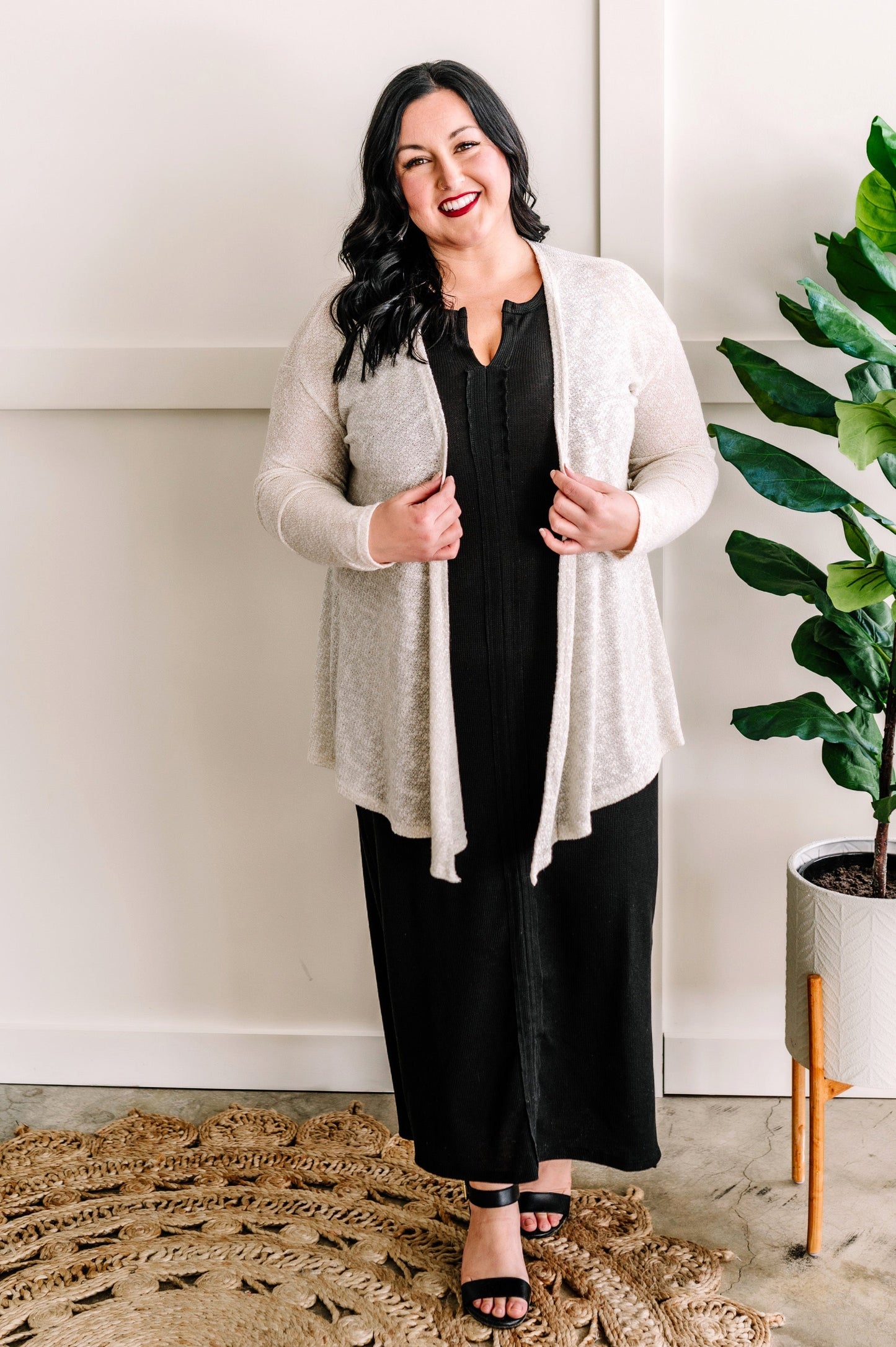 Textured Knit Side Slit Maxi Dress in Black