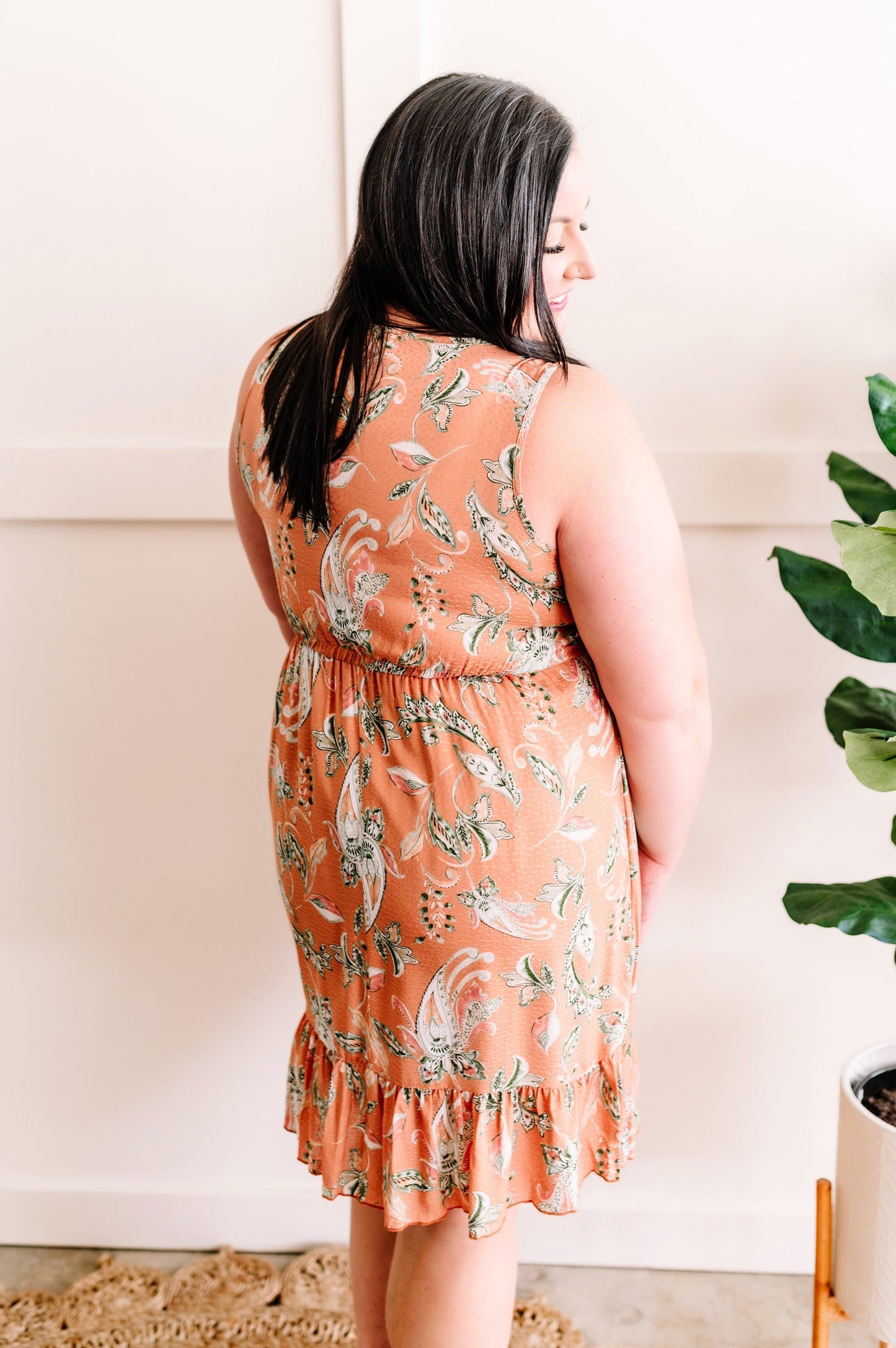 Swiss Dot Peach Paisley Dress