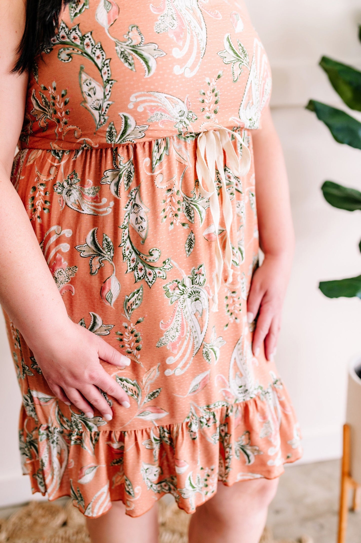 Swiss Dot Peach Paisley Dress