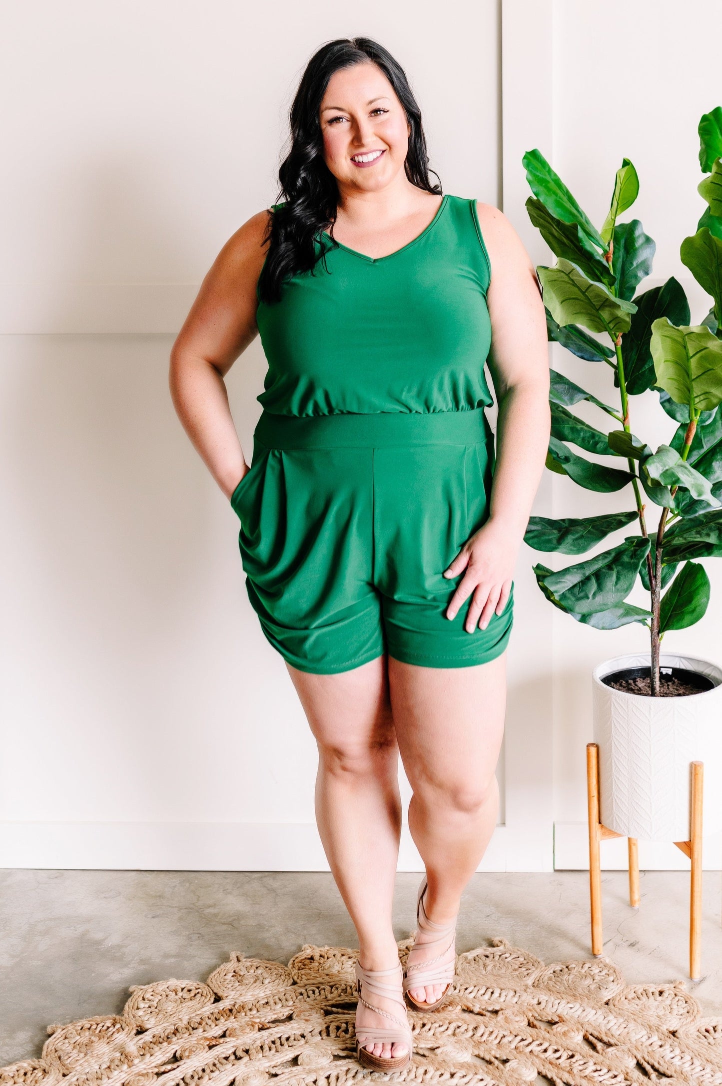 Sleeveless Lightweight Romper In Lucky Green