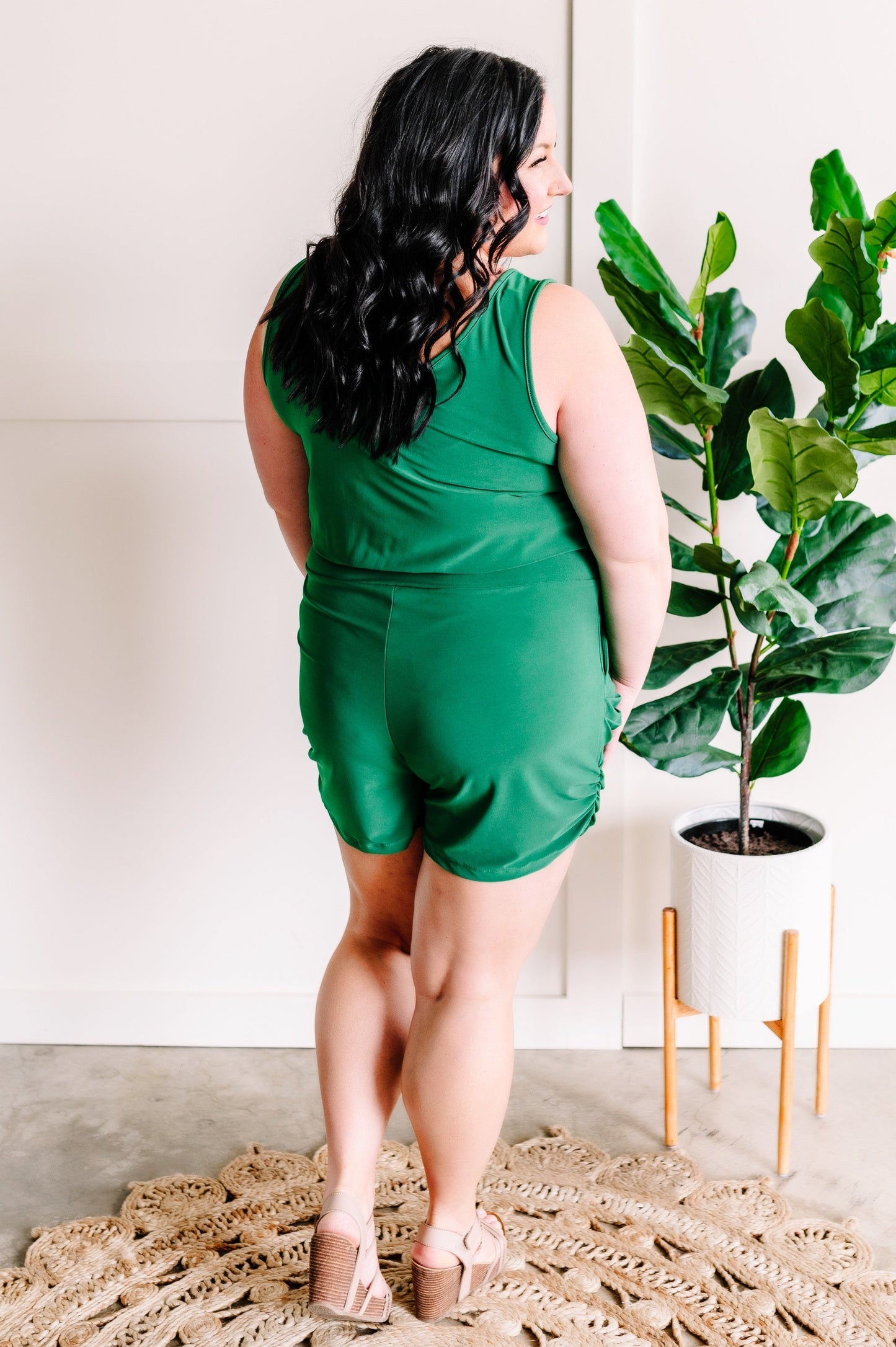 Sleeveless Lightweight Romper In Lucky Green