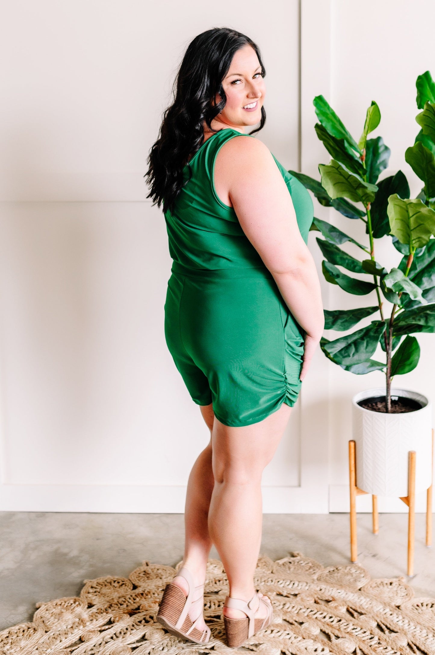 Sleeveless Lightweight Romper In Lucky Green