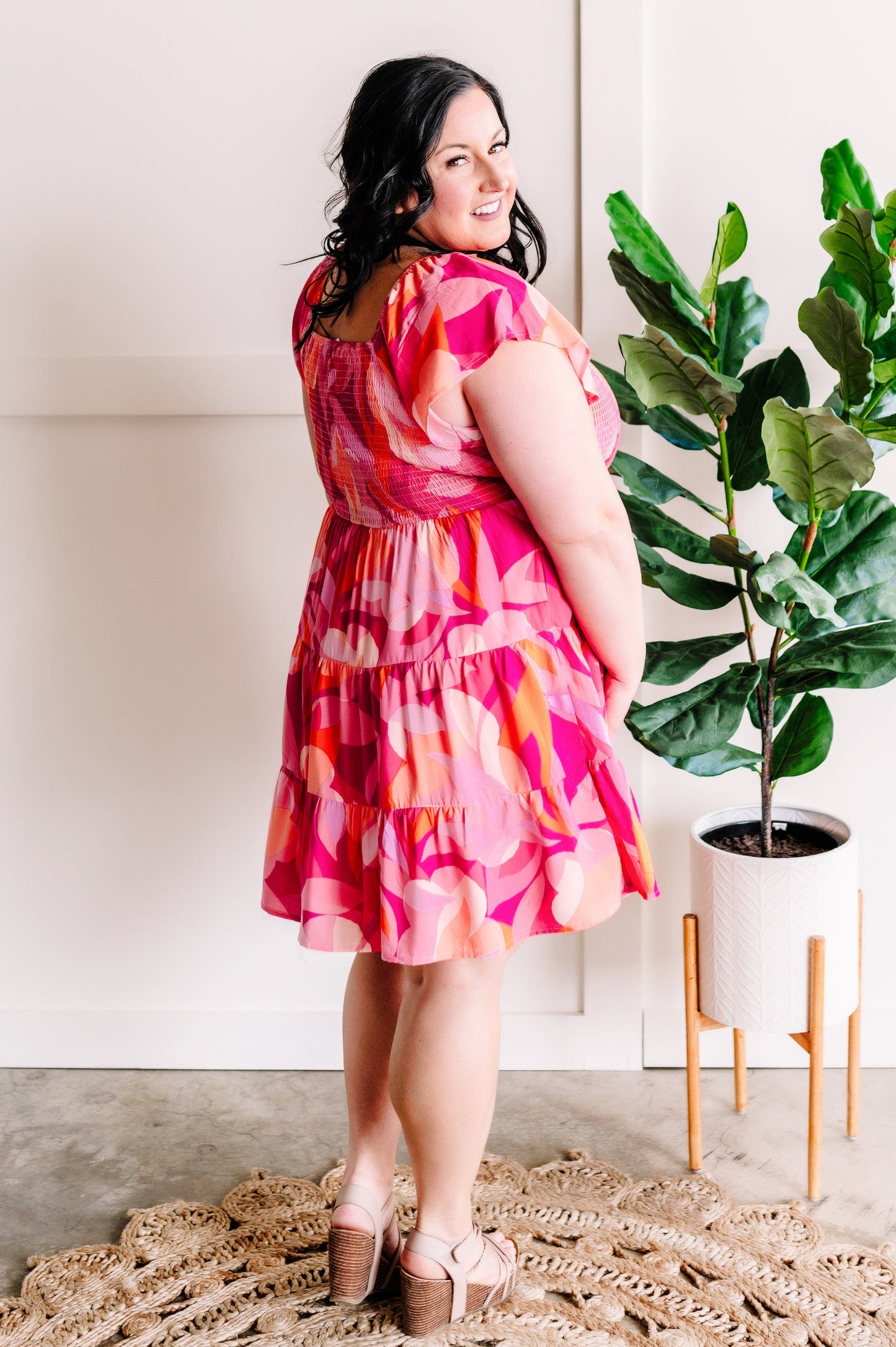 Smocked Midi Dress In Bright Disco Days