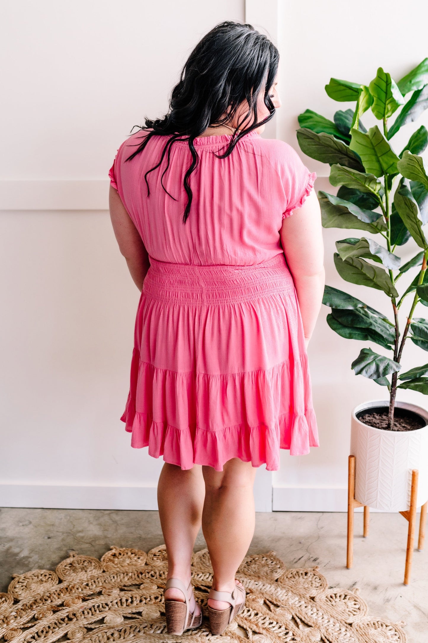 Smocked Tiered Dress In Pink Taffy *REGULAR SIZES ONLY*