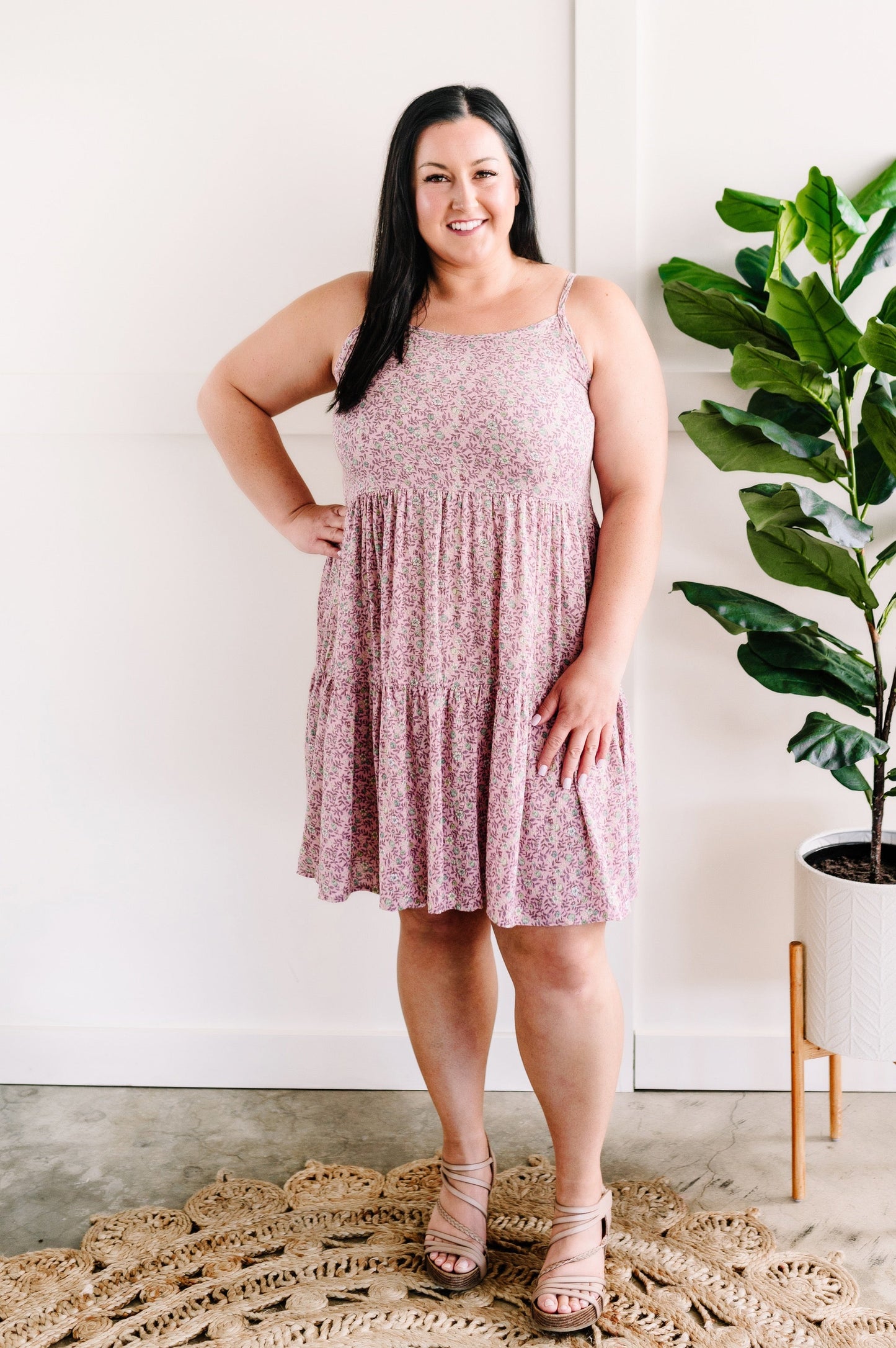 Tiered Floral Dress In Lilac With Back Criss Cross Tie Detail