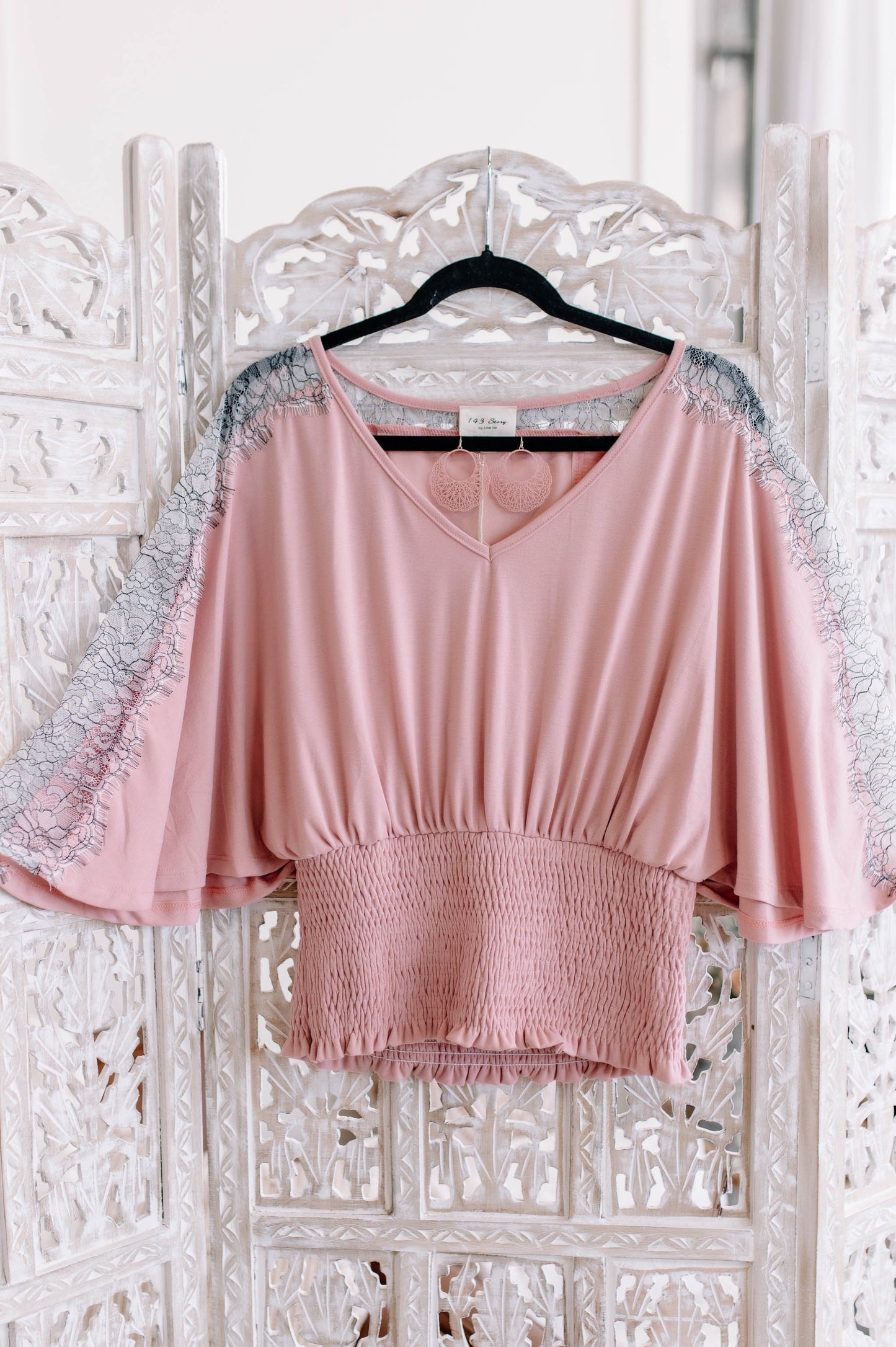 Pink Lace Dolman Top
