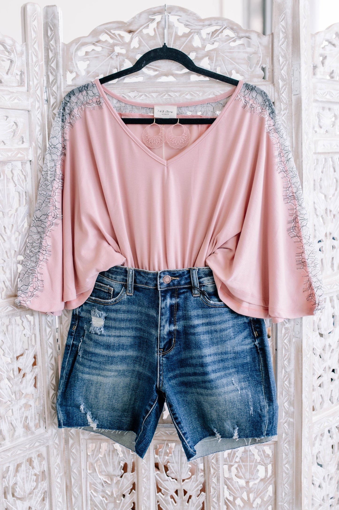 Pink Lace Dolman Top