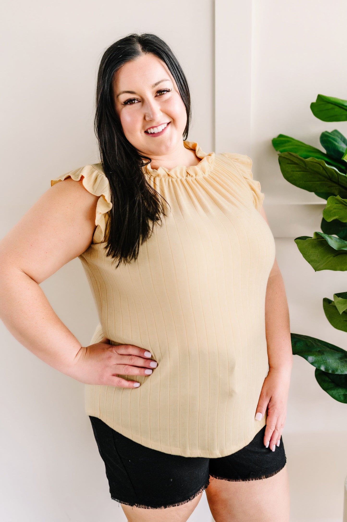Ruffle Collared Top In Soft Moroccan Sunrise