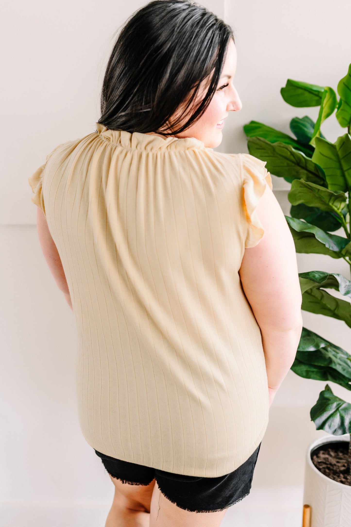 Ruffle Collared Top In Soft Moroccan Sunrise