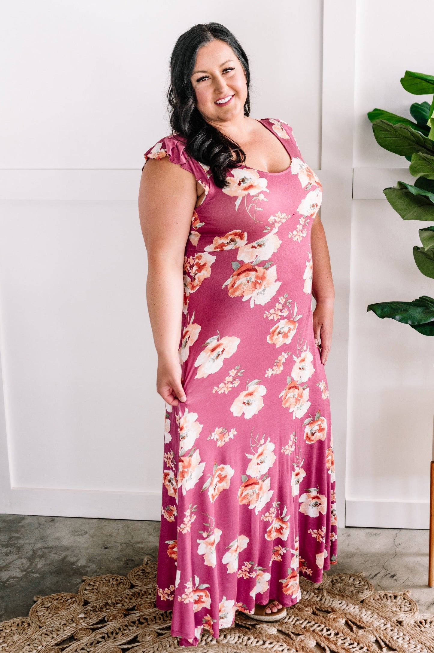Scoop Neck Dress In Mauve Florals