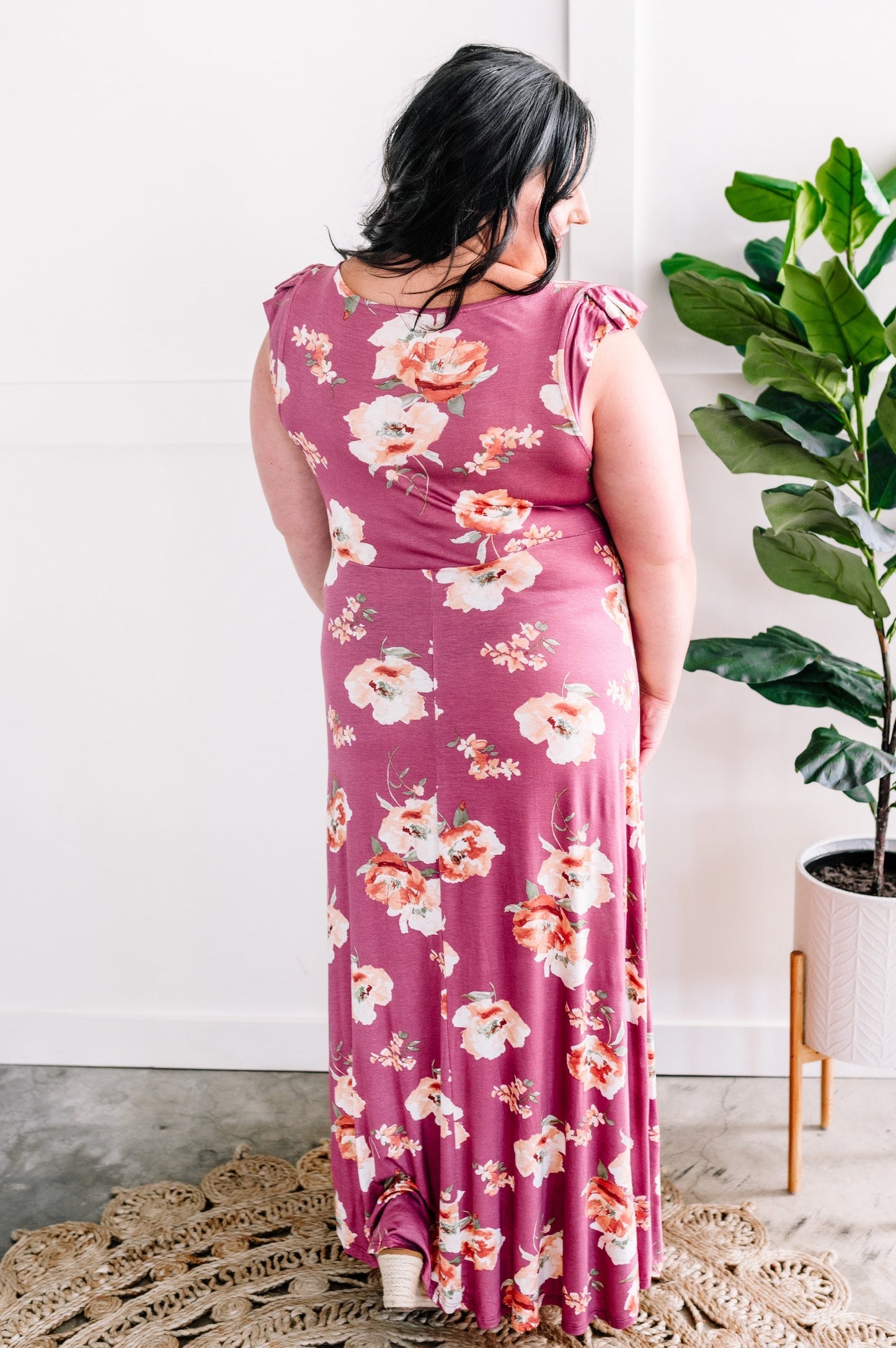 Scoop Neck Dress In Mauve Florals