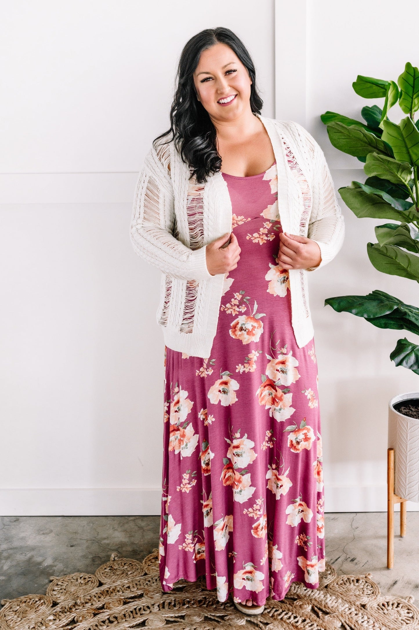 Scoop Neck Dress In Mauve Florals
