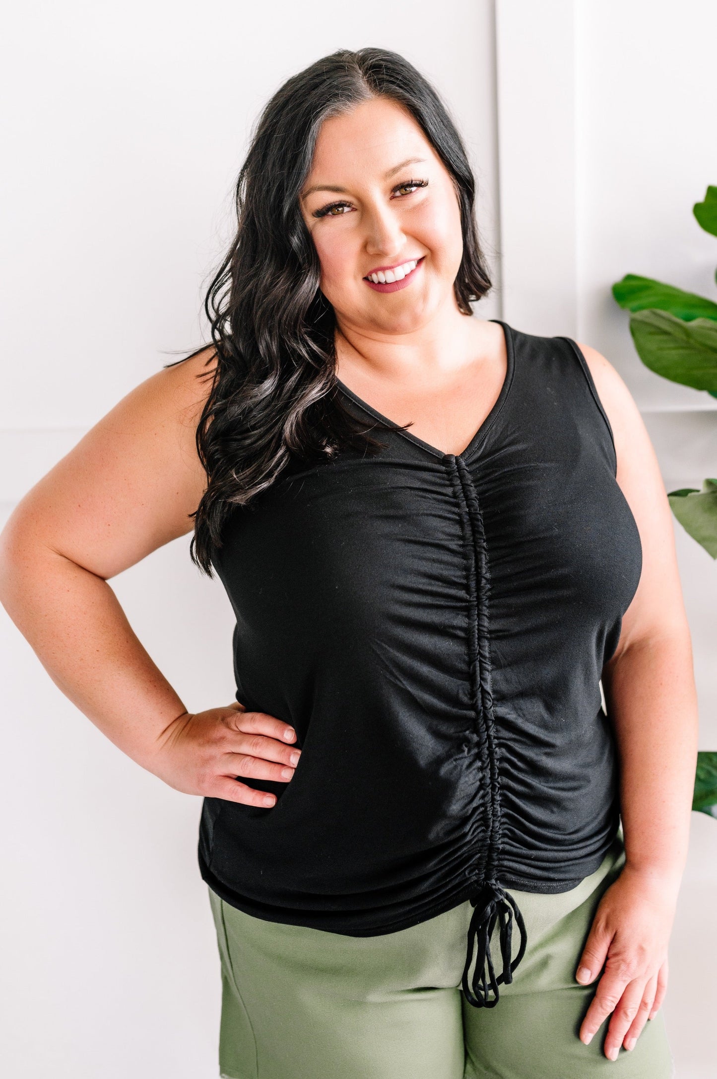 Together At Last Ruched Front Top In Black