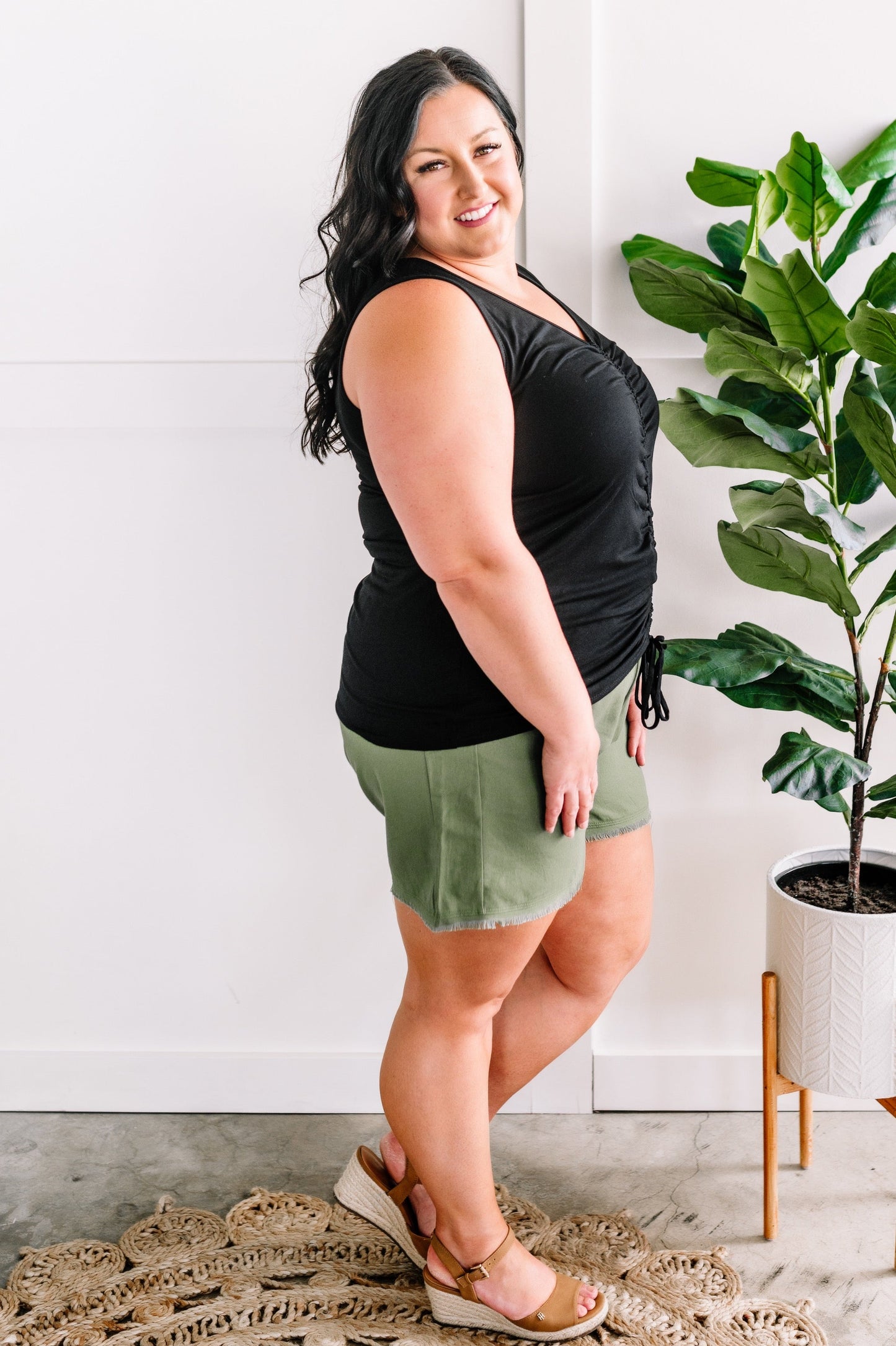Together At Last Ruched Front Top In Black