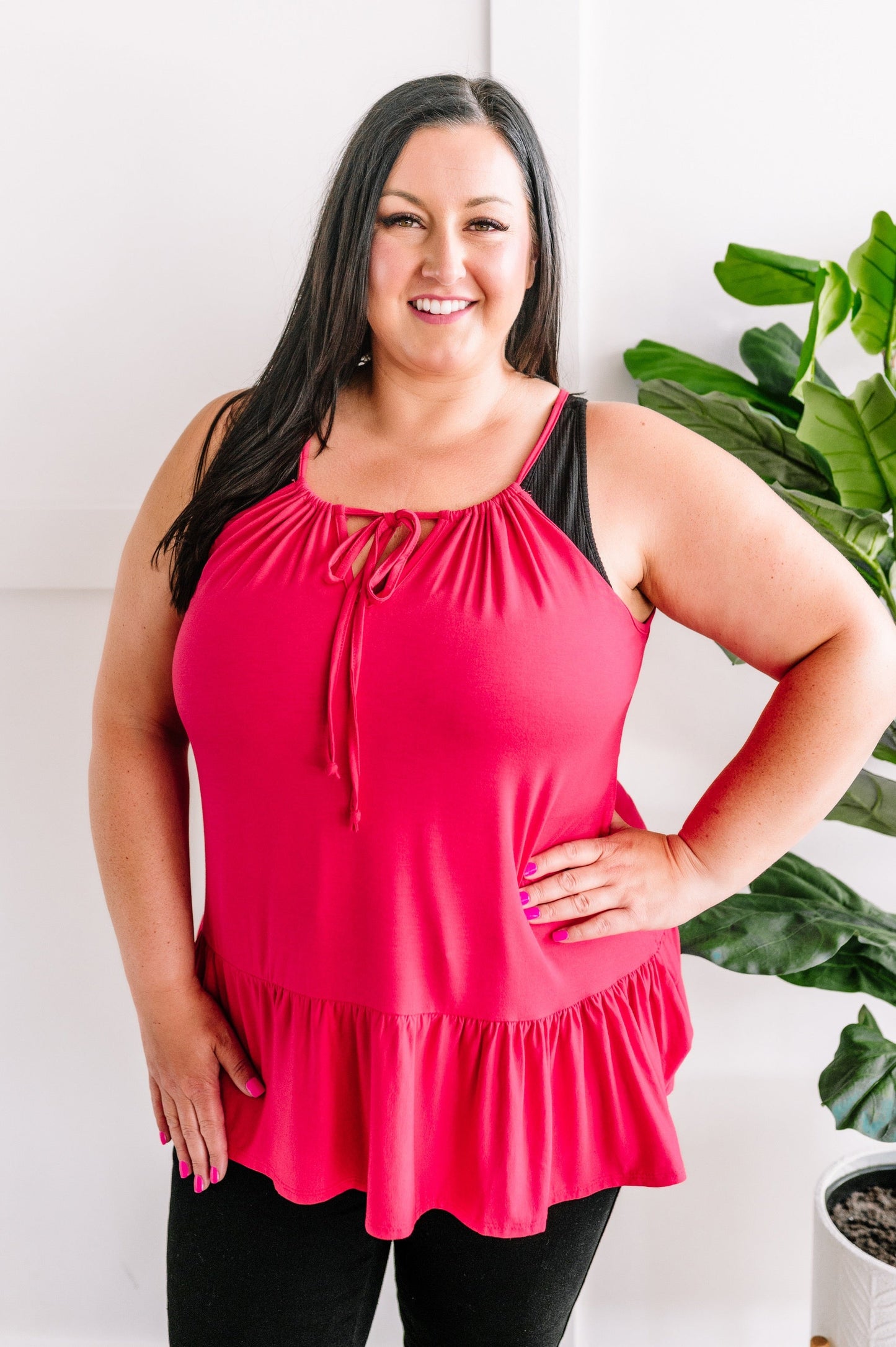 Sleeveless Ruffle Hem Top In Fruit Punch