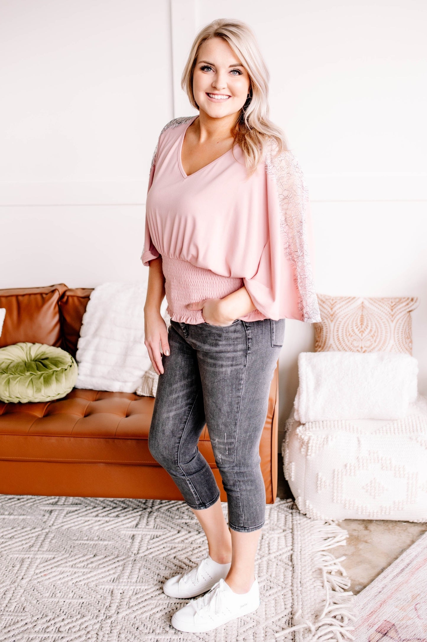 Pink Lace Dolman Top