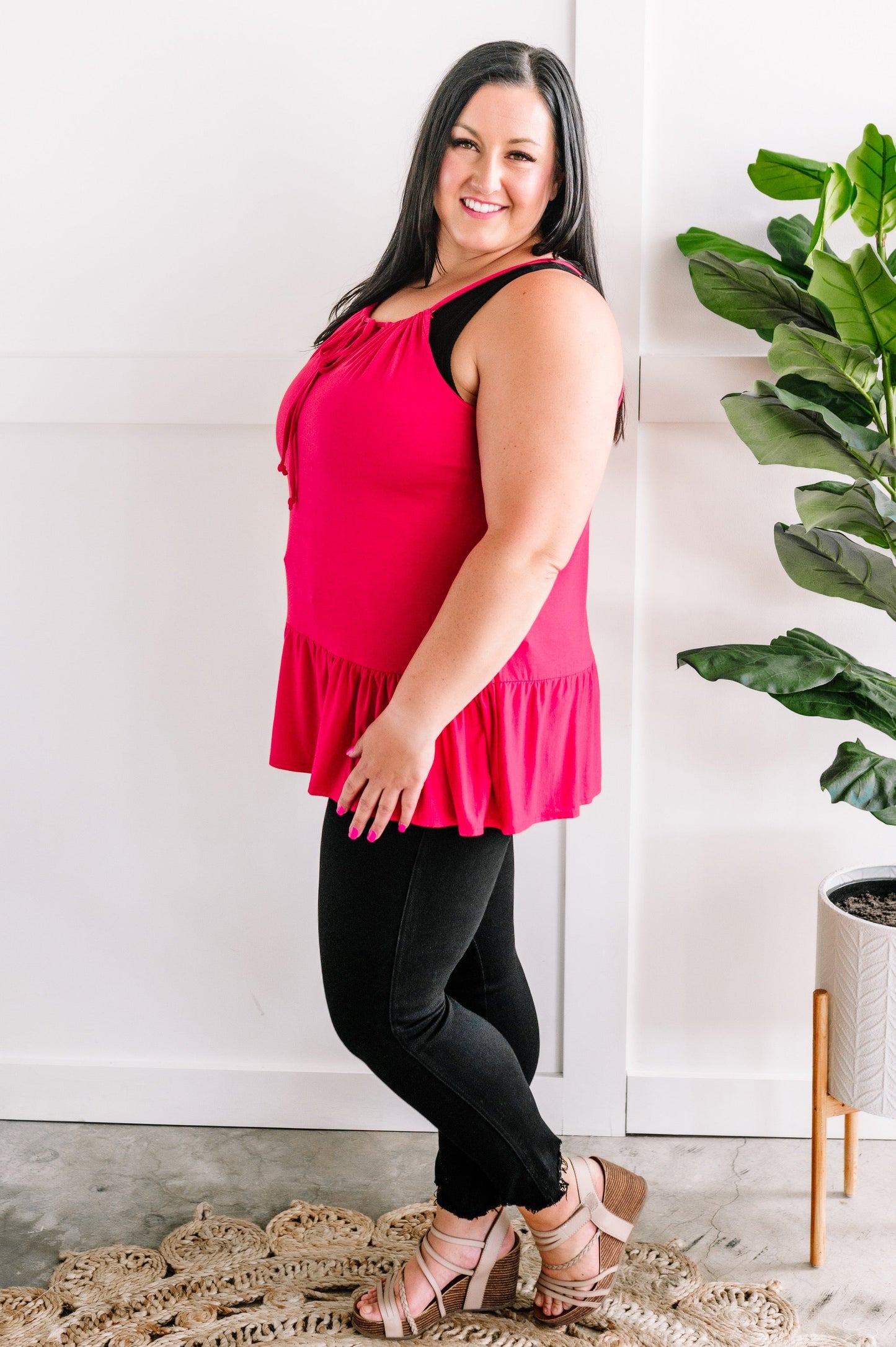 Sleeveless Ruffle Hem Top In Fruit Punch