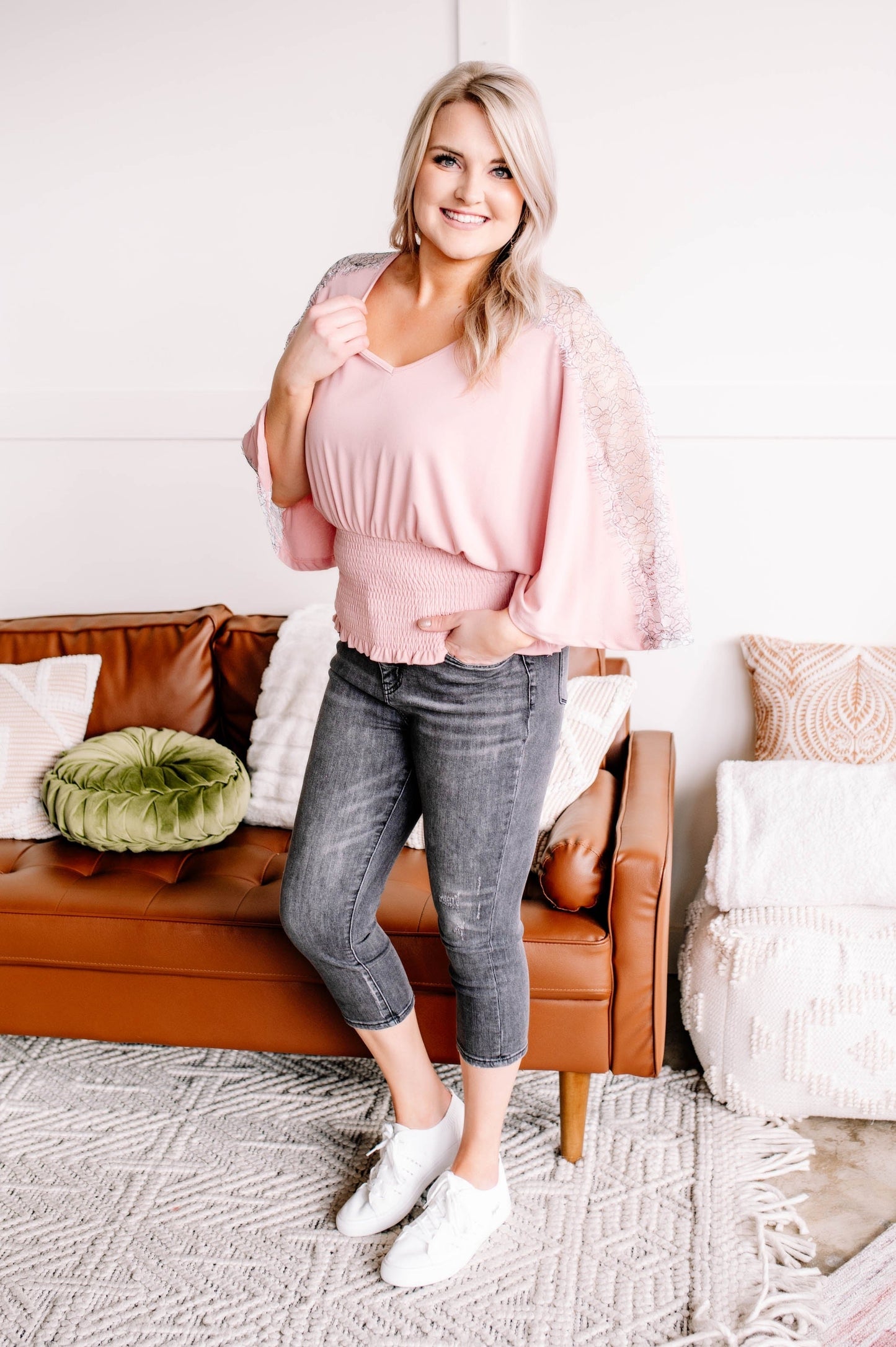 Pink Lace Dolman Top