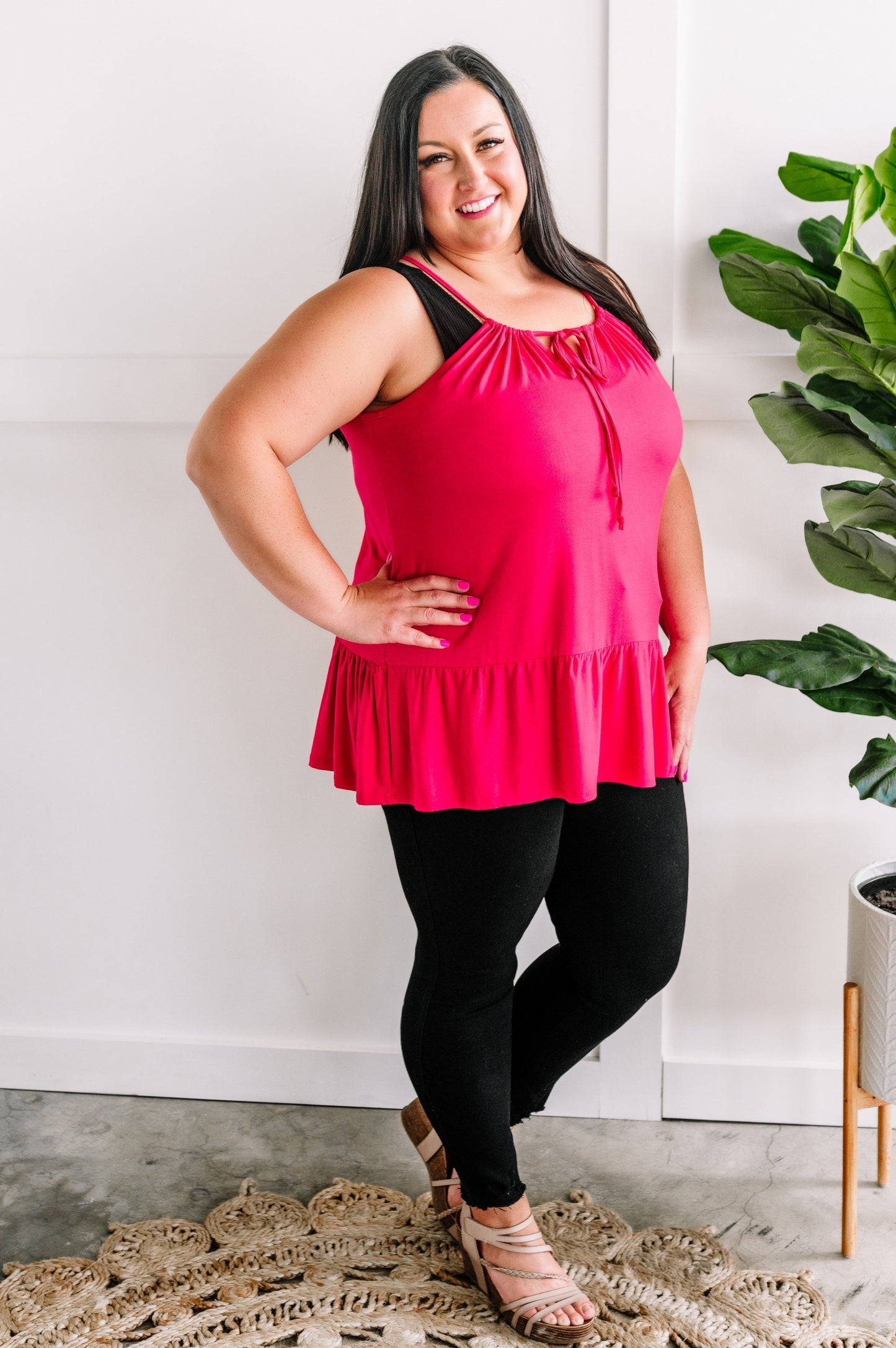 Sleeveless Ruffle Hem Top In Fruit Punch