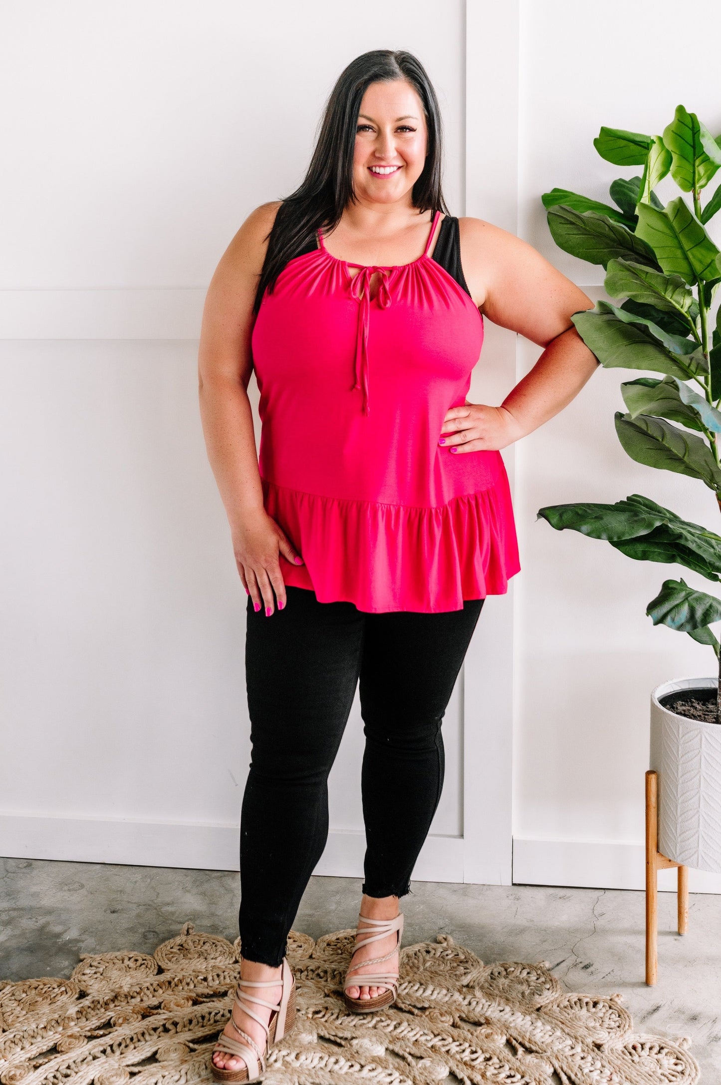 Sleeveless Ruffle Hem Top In Fruit Punch
