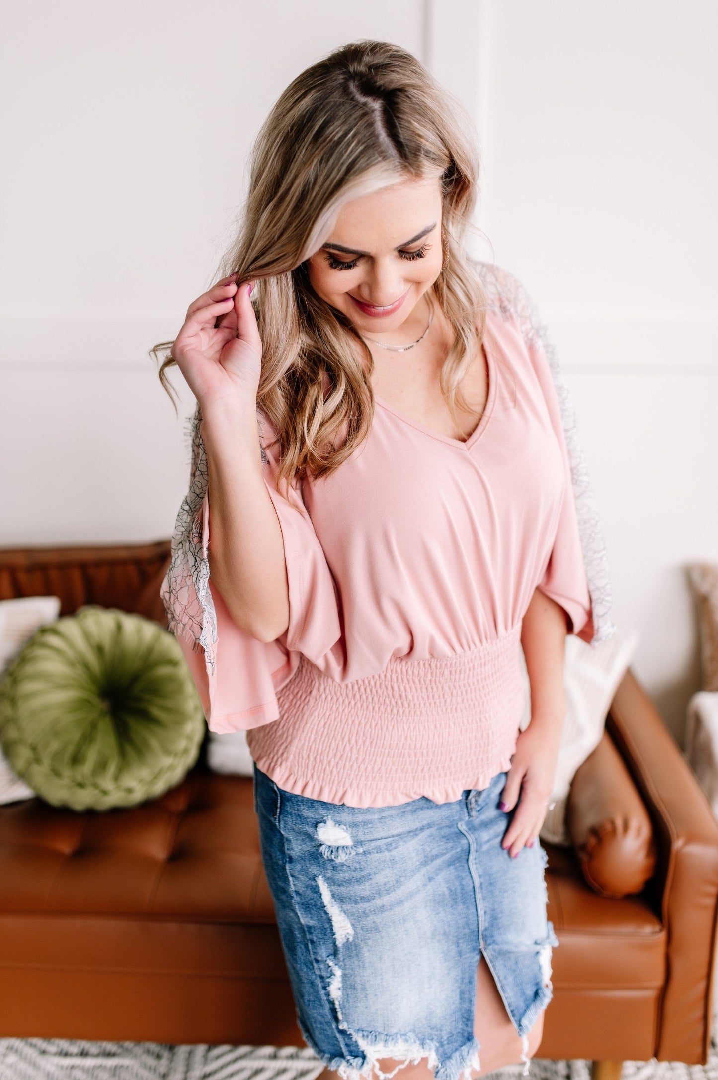 Pink Lace Dolman Top