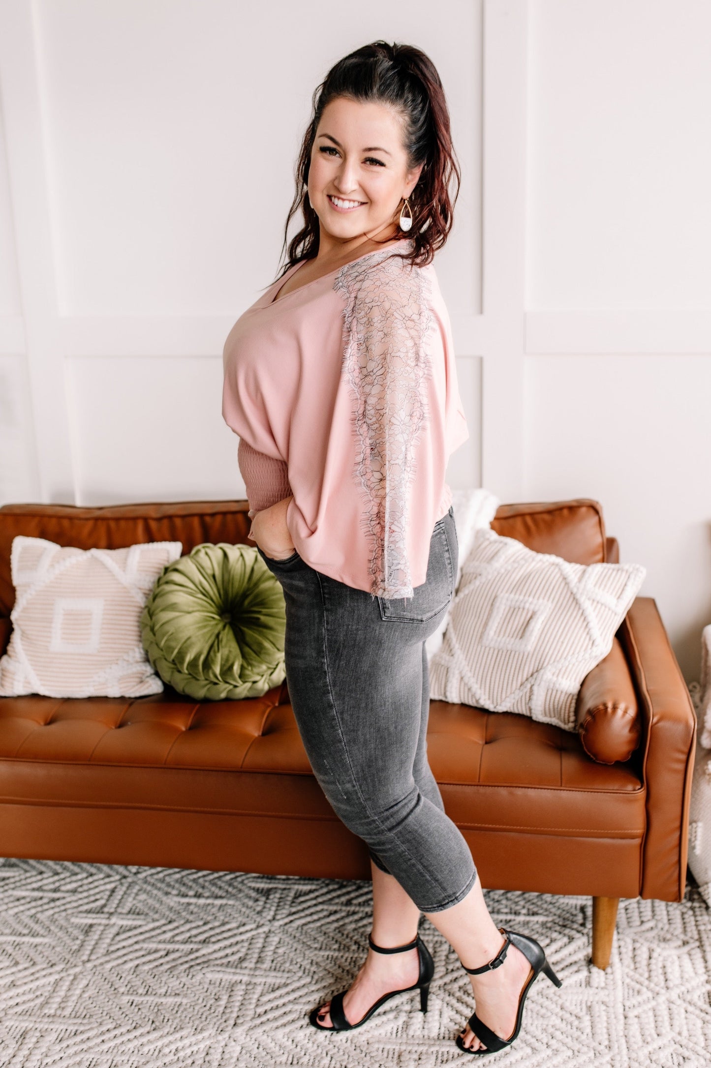 Pink Lace Dolman Top