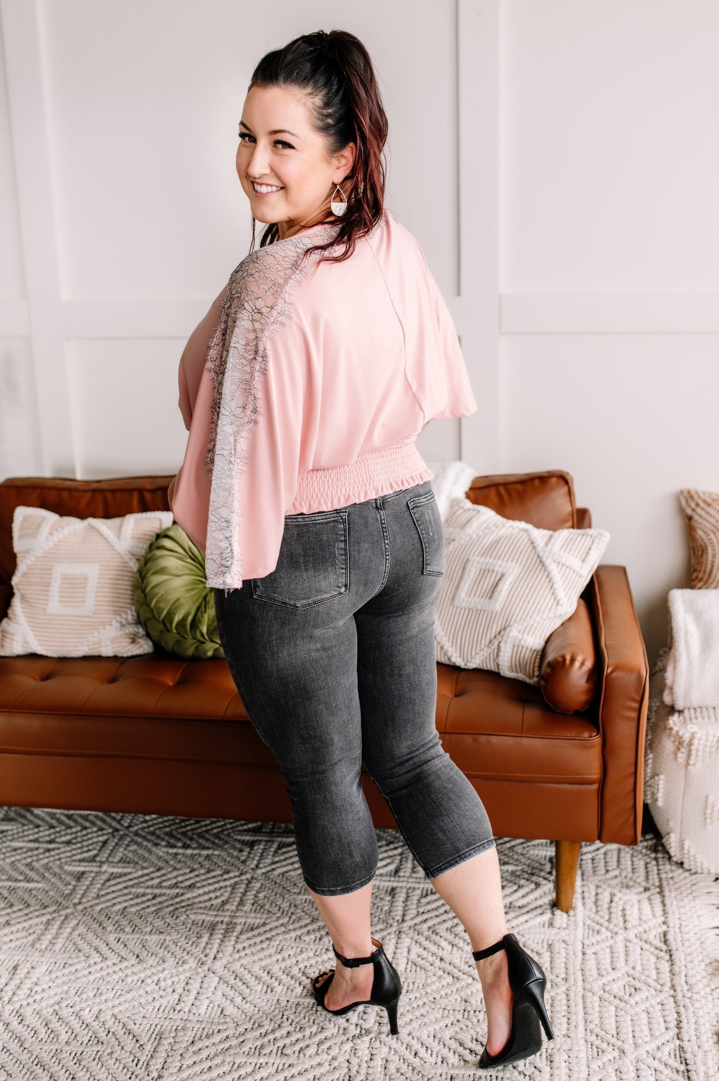 Pink Lace Dolman Top