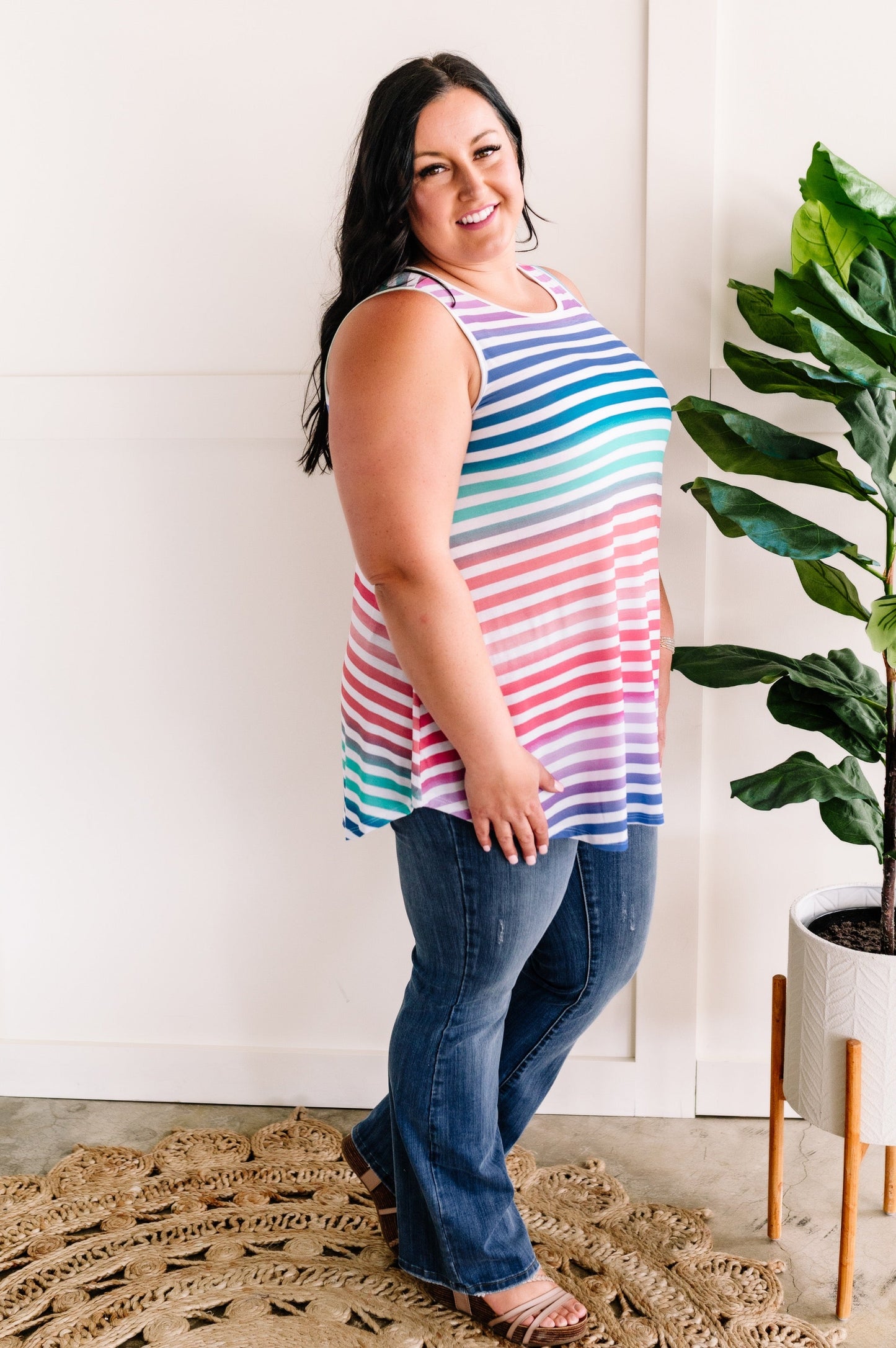 Sleeveless Top In Multicolored Stripes