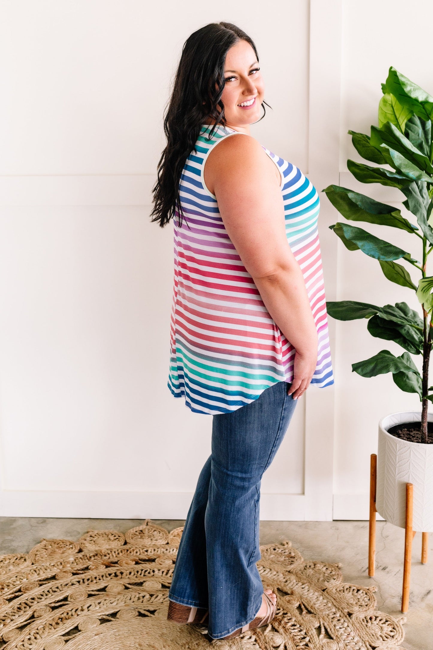 Sleeveless Top In Multicolored Stripes