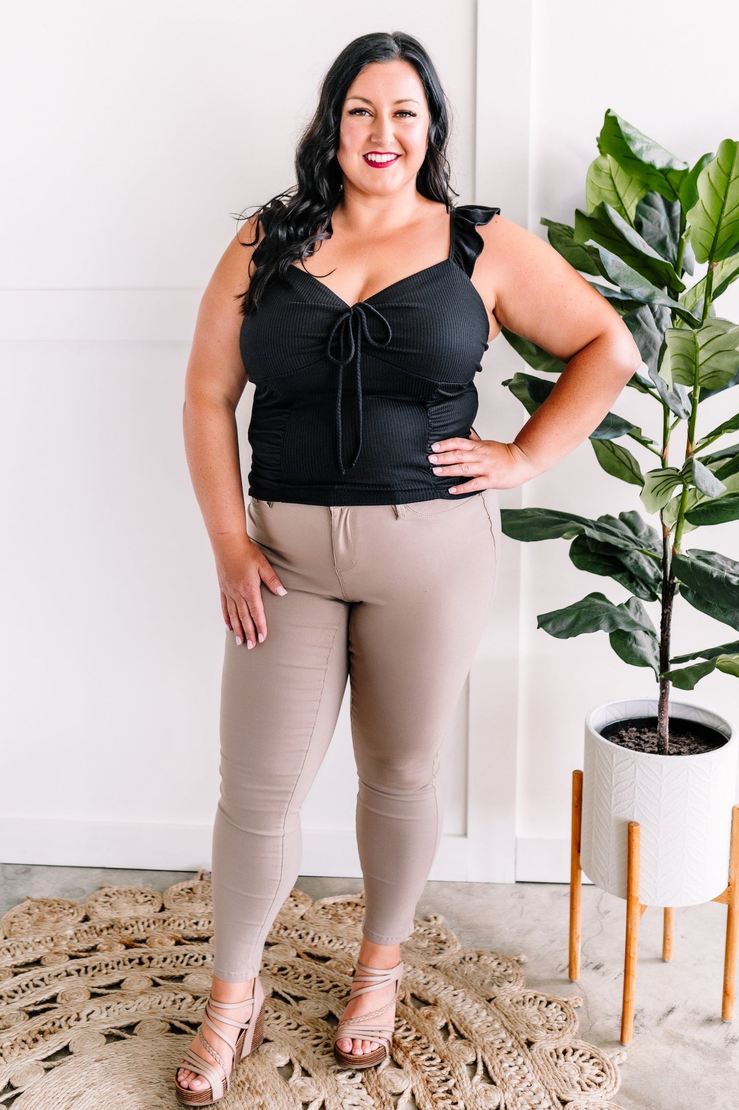 Sweetheart Neckline Flutter Sleeve Top In Smokin' Black
