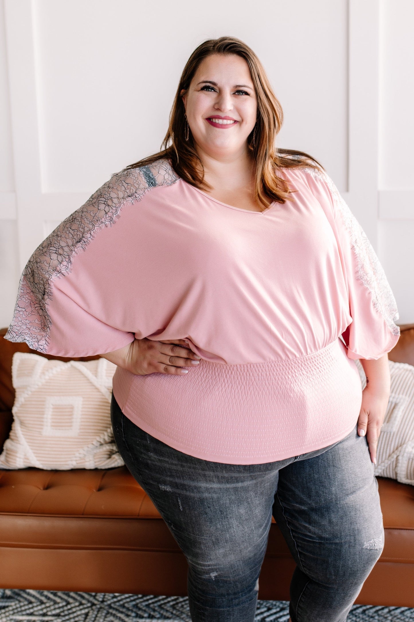 Pink Lace Dolman Top