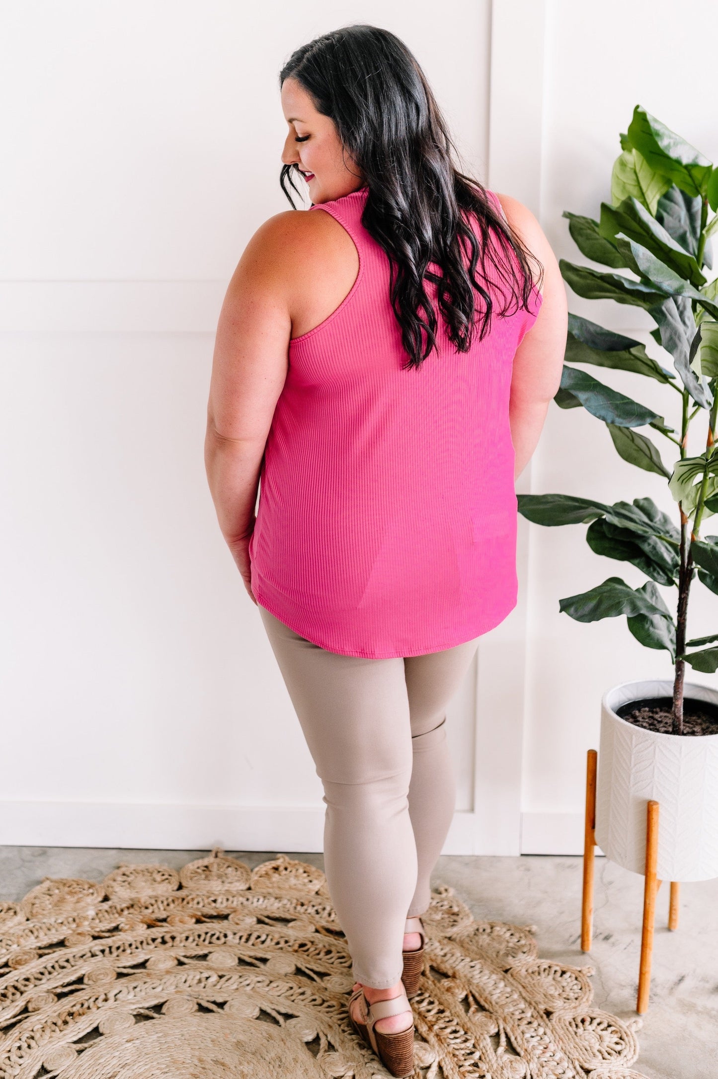 Soft Ribbed Top In Bright Pink