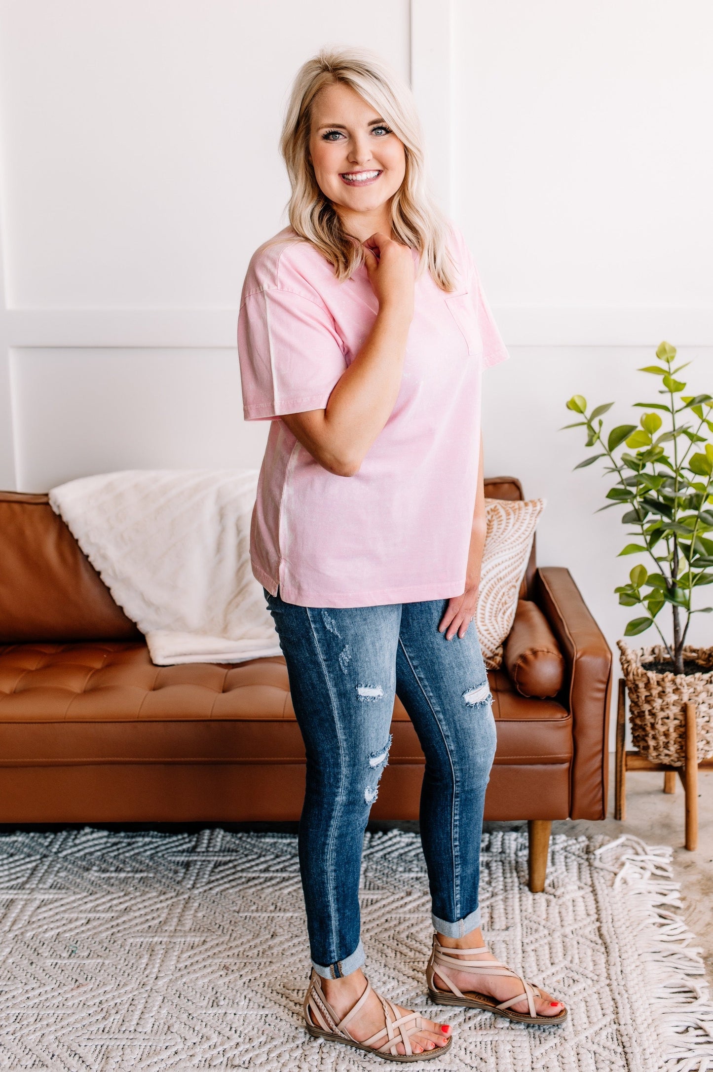 Tee For You In Acid Wash Pink