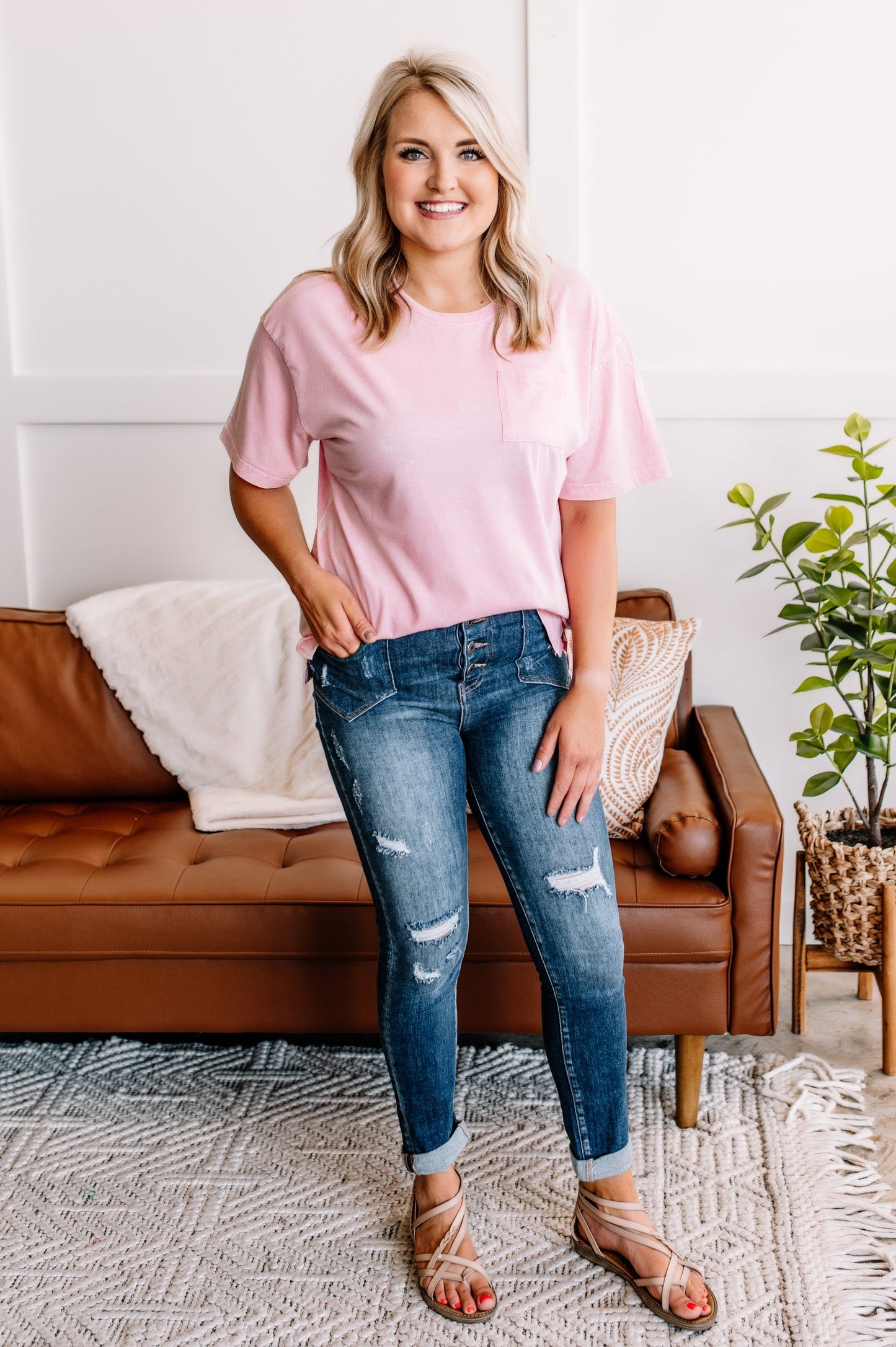 Tee For You In Acid Wash Pink