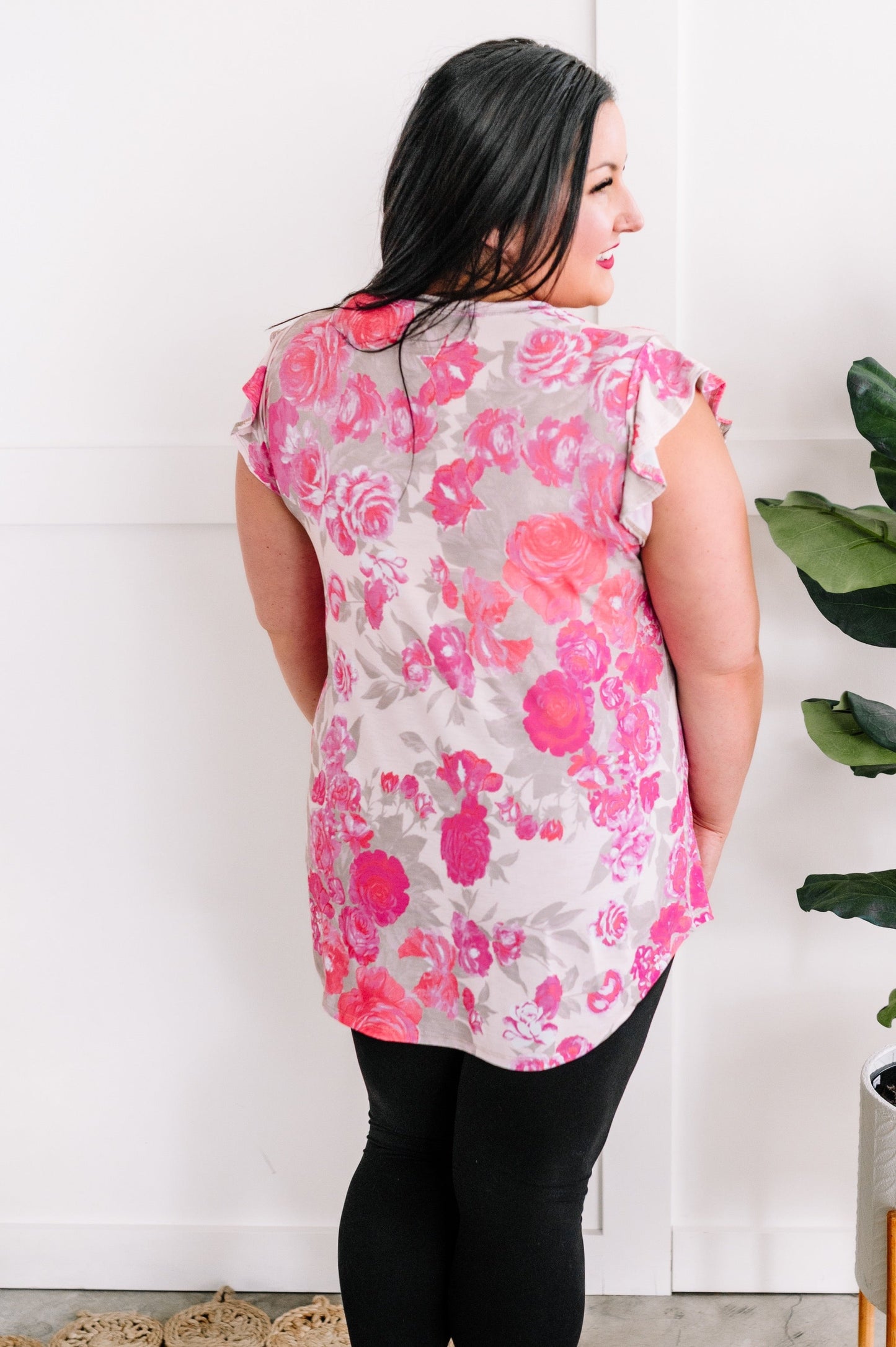 Ruffle Sleeve Top In Rose Florals