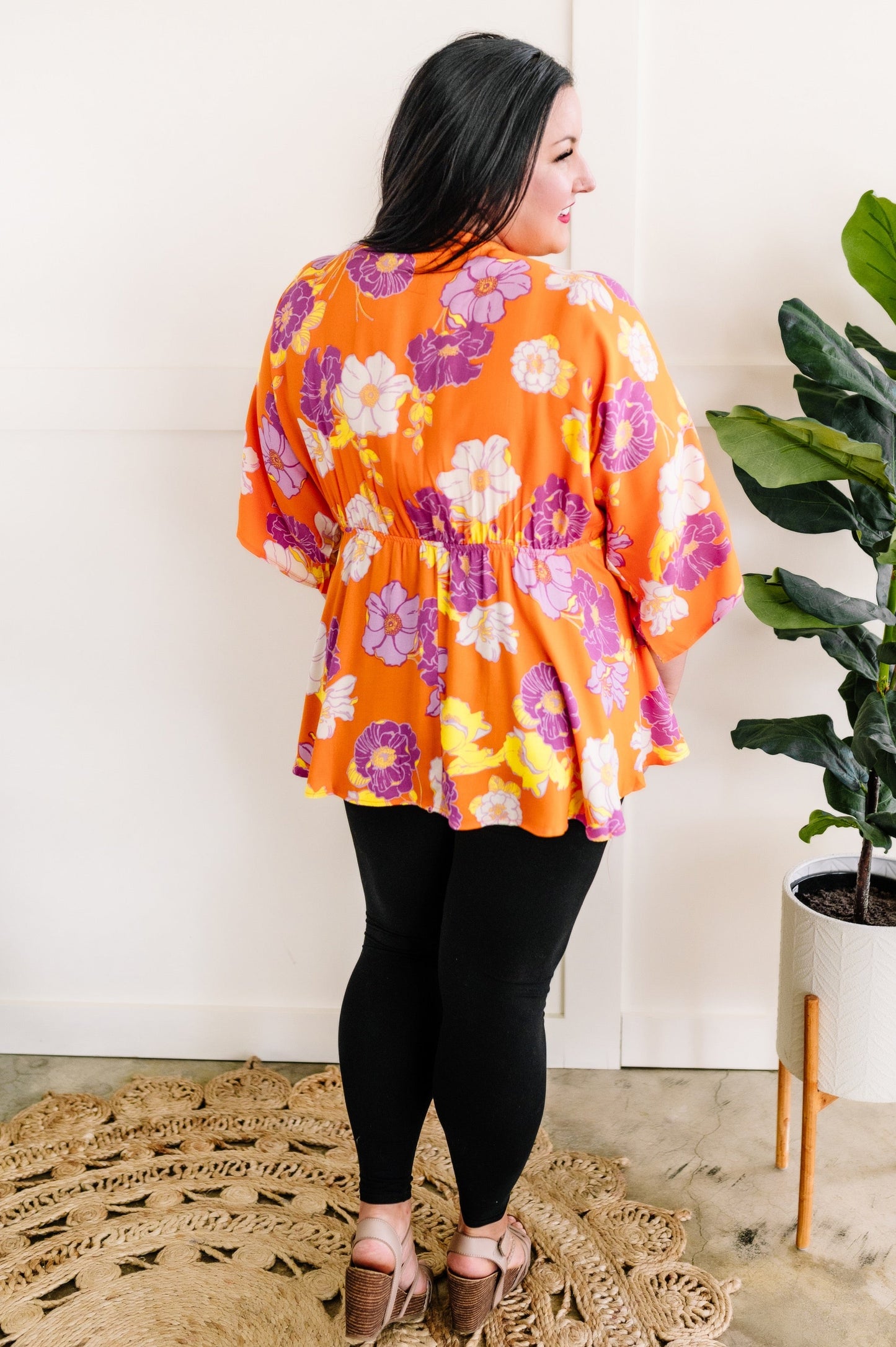 Tropical Orange Floral Dolman Sleeve Blouse
