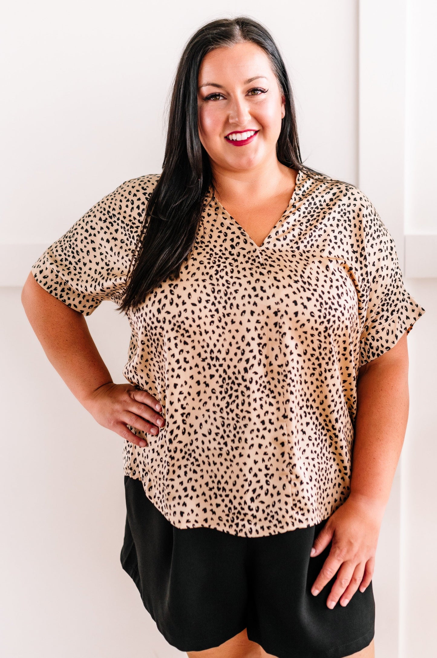 Silky V Neck Blouse In Animal Print